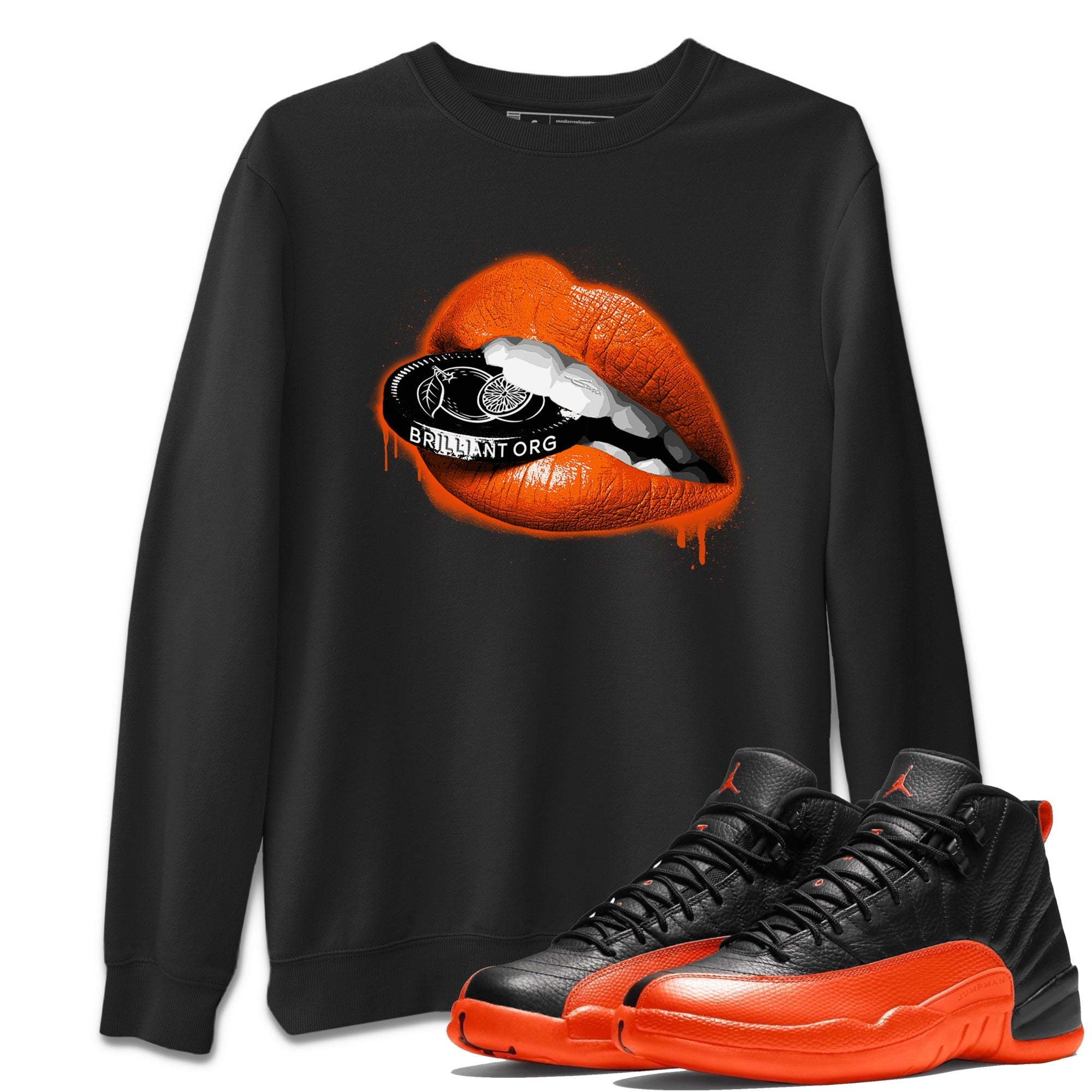 Air Jordan 12 Brilliant Orange Sneaker Match Tees Lips Coin Streetwear Sneaker Shirt 12s Brilliant Orange Tee Unisex Shirts Black 1