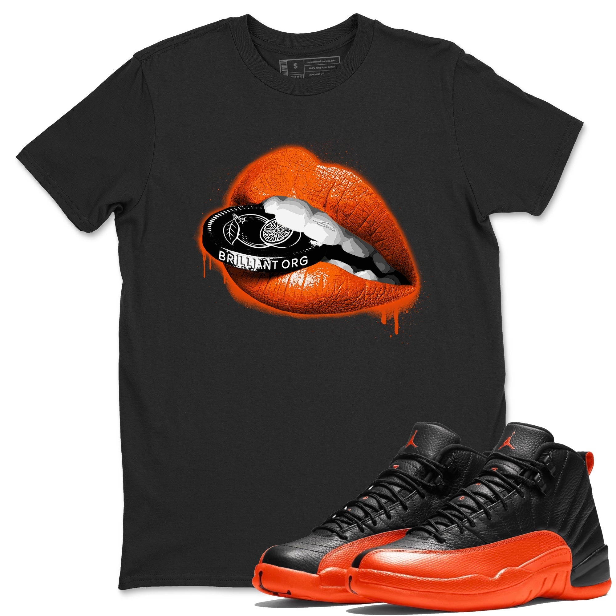 Air Jordan 12 Brilliant Orange Sneaker Match Tees Lips Coin Streetwear Sneaker Shirt 12s Brilliant Orange Tee Unisex Shirts Black 1
