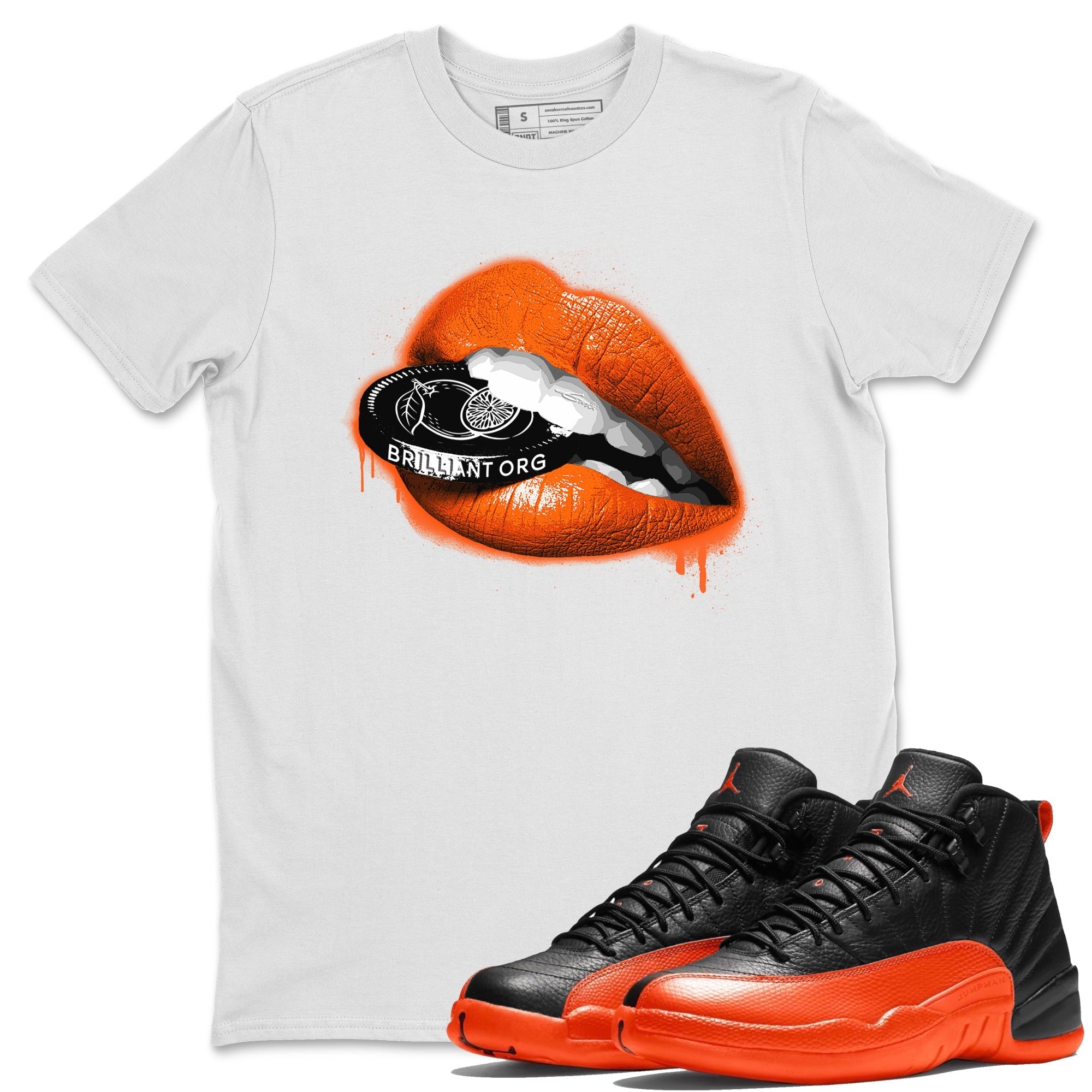 Air Jordan 12 Brilliant Orange Sneaker Match Tees Lips Coin Streetwear Sneaker Shirt 12s Brilliant Orange Tee Unisex Shirts White 1