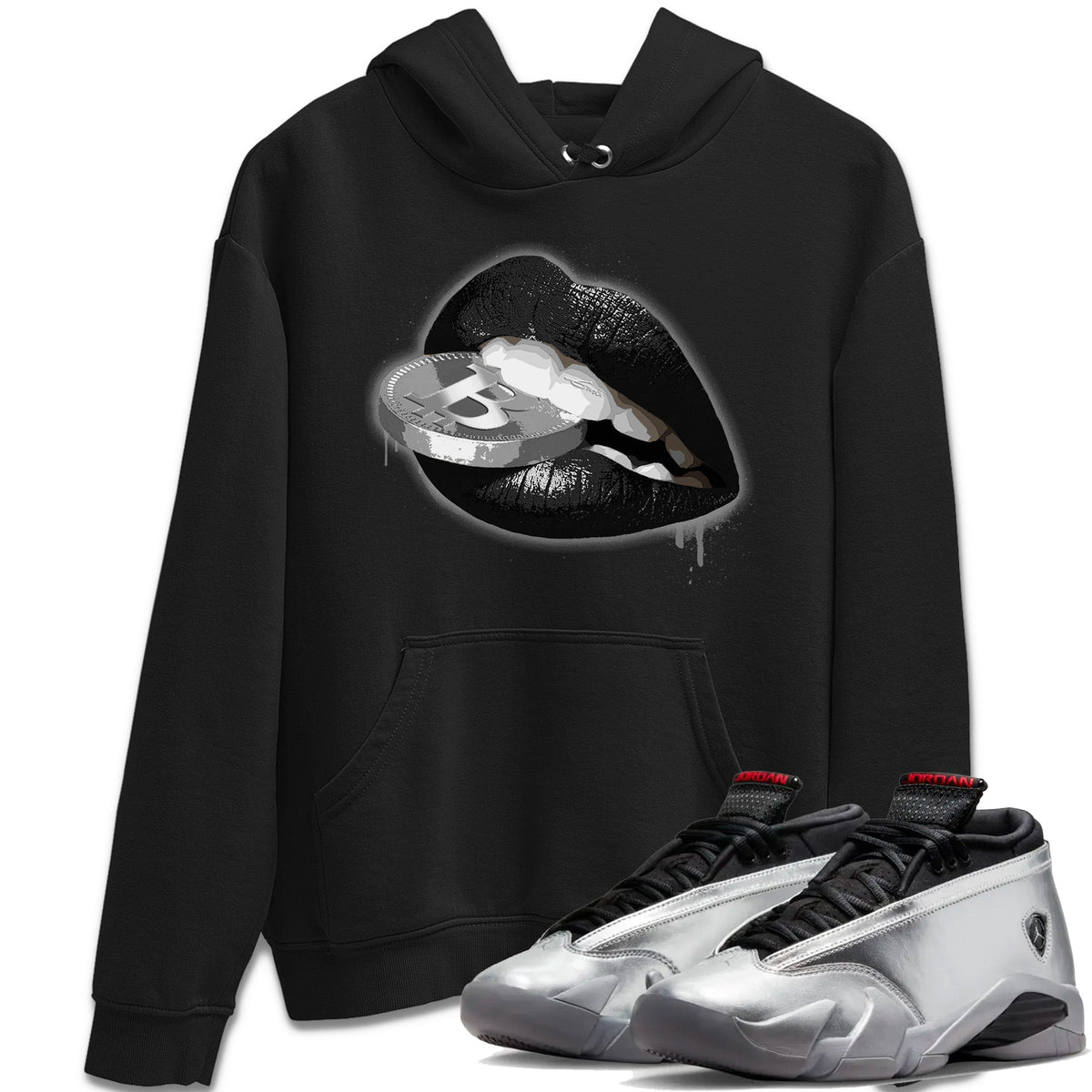 Air Jordan 14 Metallic Silver Sneaker Match Tees Lips Coin Streetwear Sneaker Shirt Jordan 14 WMNS Metallic Silver Sneaker Release Tees Unisex Shirts Black 1