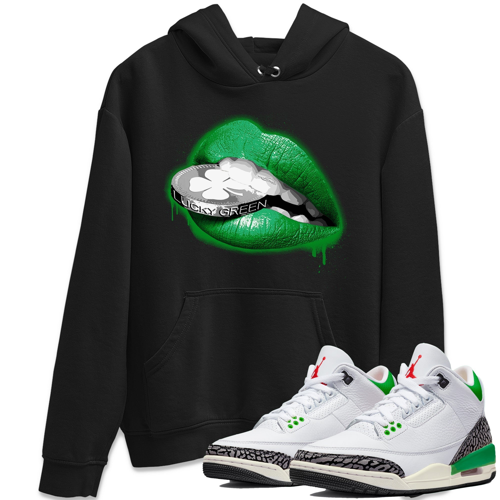 Air Jordan 3 Lucky Green Shirt To Match Jordans Lips Coin Sneaker Tees Air Jordan 3 WMNS Lucky Green Drip Gear Zone Sneaker Matching Clothing Unisex Shirts Black 1