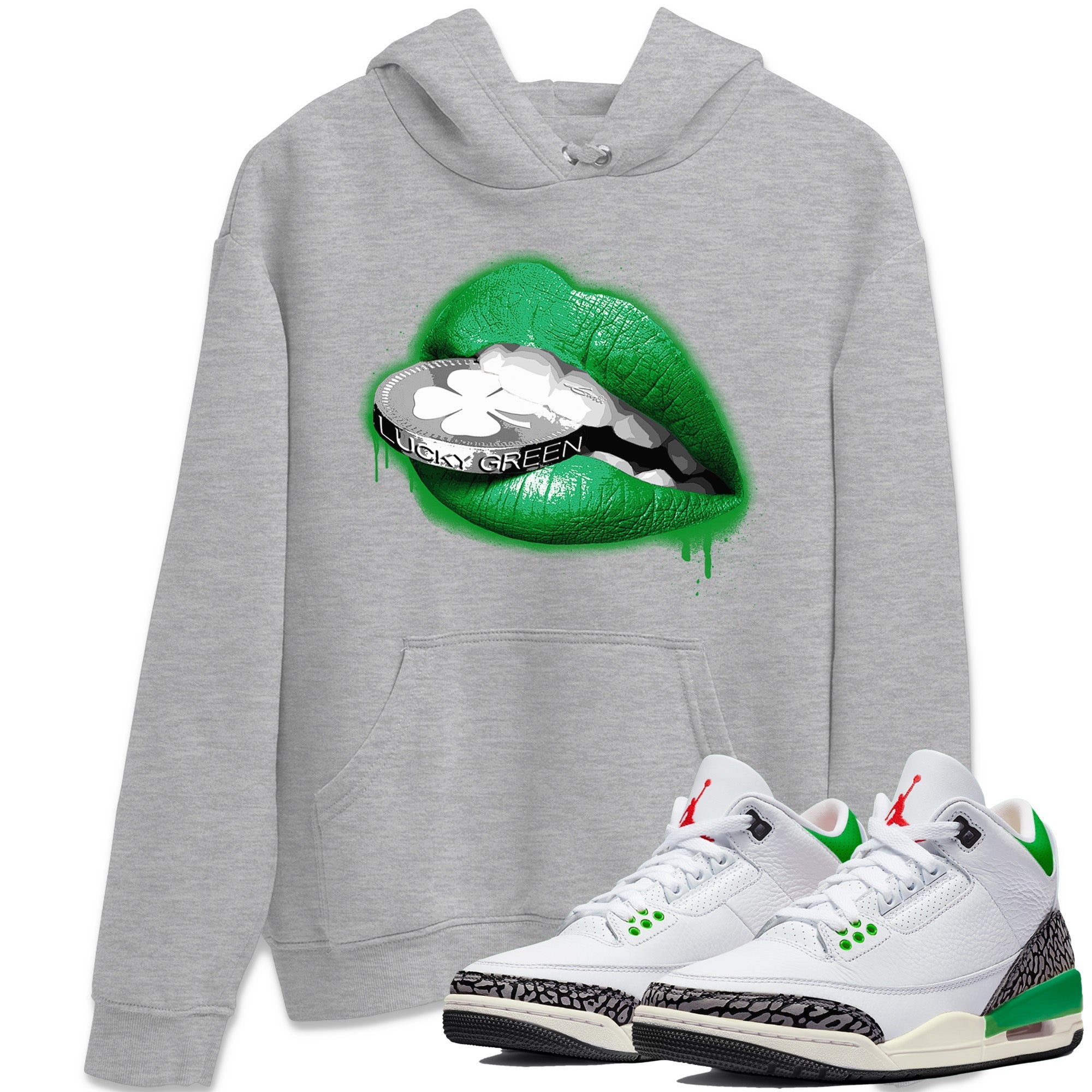 Air Jordan 3 Lucky Green Shirt To Match Jordans Lips Coin Sneaker Tees Air Jordan 3 WMNS Lucky Green Drip Gear Zone Sneaker Matching Clothing Unisex Shirts Heather Grey 1