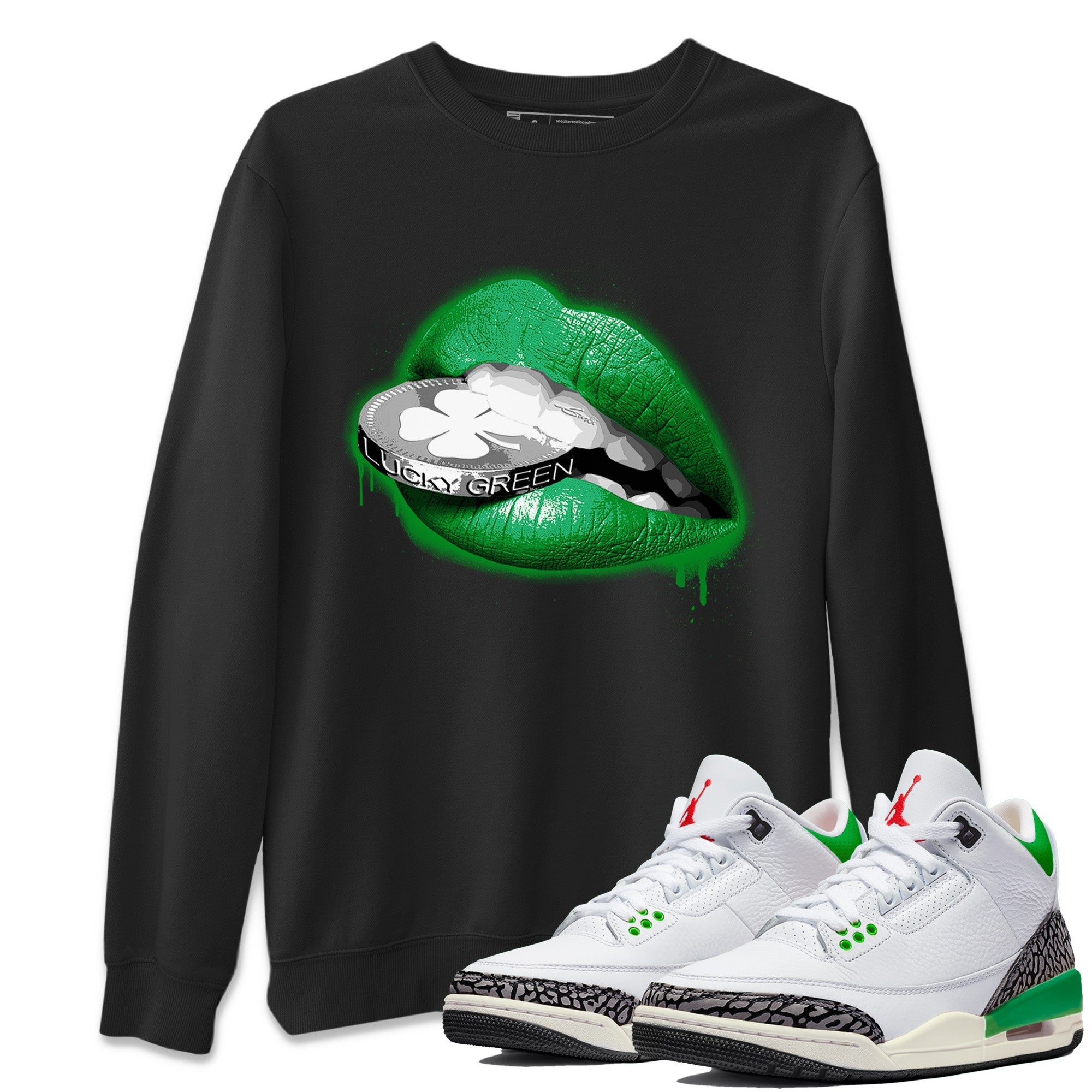 Air Jordan 3 Lucky Green Lips Coin Crew Neck Sneaker Tees Air Jordan 3 WMNS Lucky Green Sneaker T-Shirts Washing and Care Tip