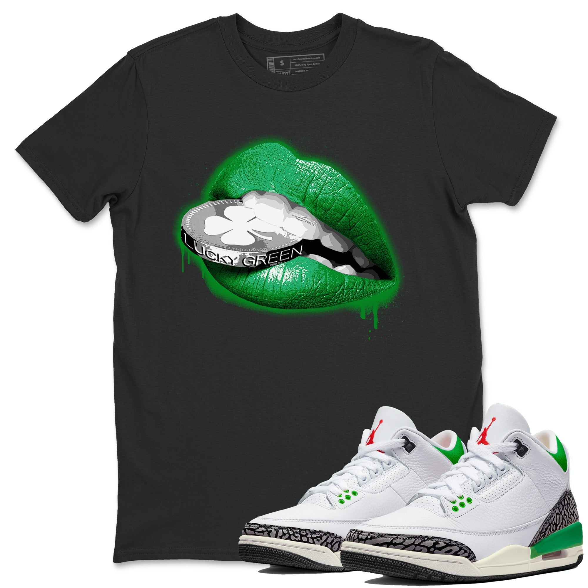 Air Jordan 3 Lucky Green Shirt To Match Jordans Lips Coin Sneaker Tees Air Jordan 3 WMNS Lucky Green Drip Gear Zone Sneaker Matching Clothing Unisex Shirts Black 1