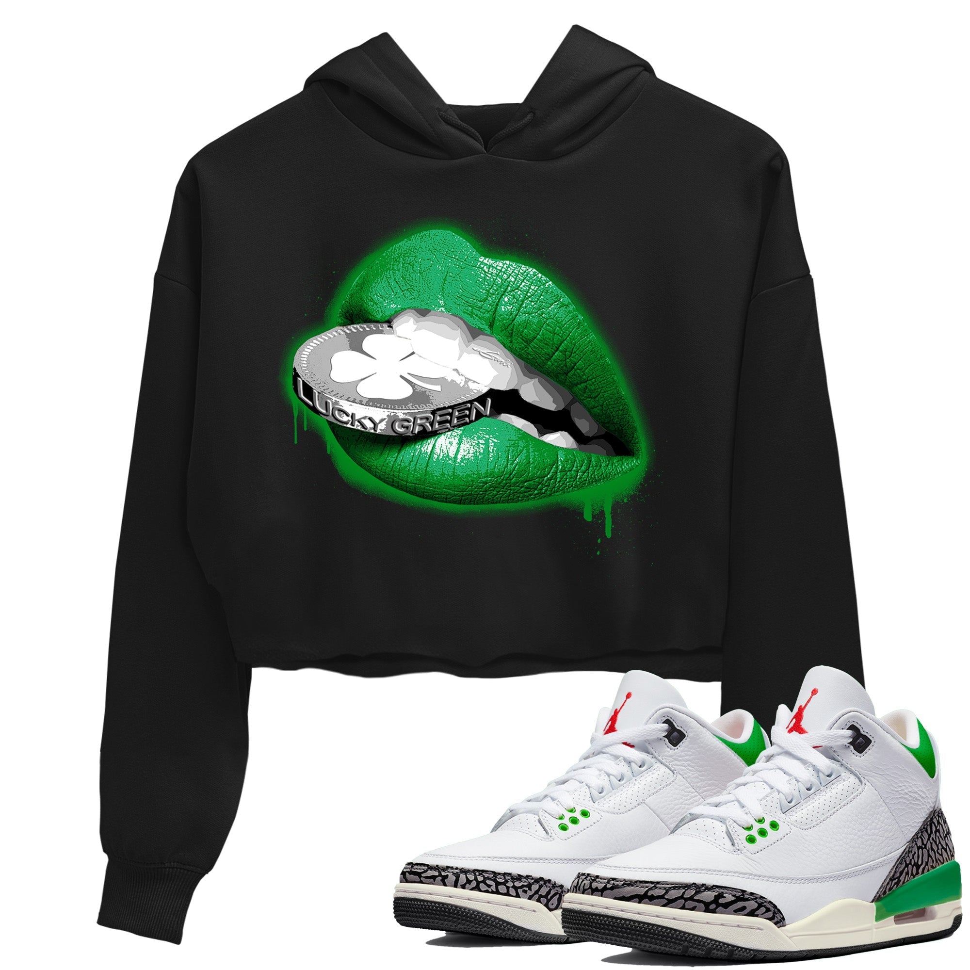 Air Jordan 3 Lucky Green Shirt To Match Jordans Lips Coin Sneaker Tees Air Jordan 3 WMNS Lucky Green Drip Gear Zone Sneaker Matching Clothing Women's Shirts Black 1