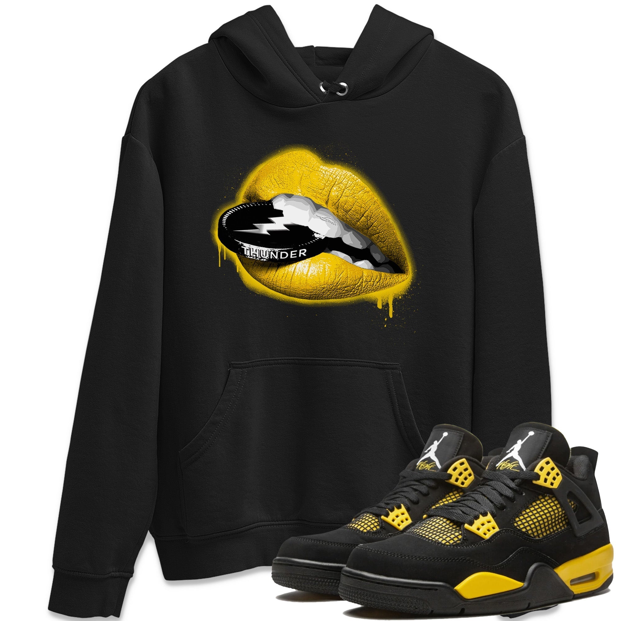 Air Jordan 4 Thunder Sneaker Match Tees Lips Coin Streetwear Sneaker Shirt Air Jordan 4 Retro Thunder Sneaker Release Tees Unisex Shirts Black 1