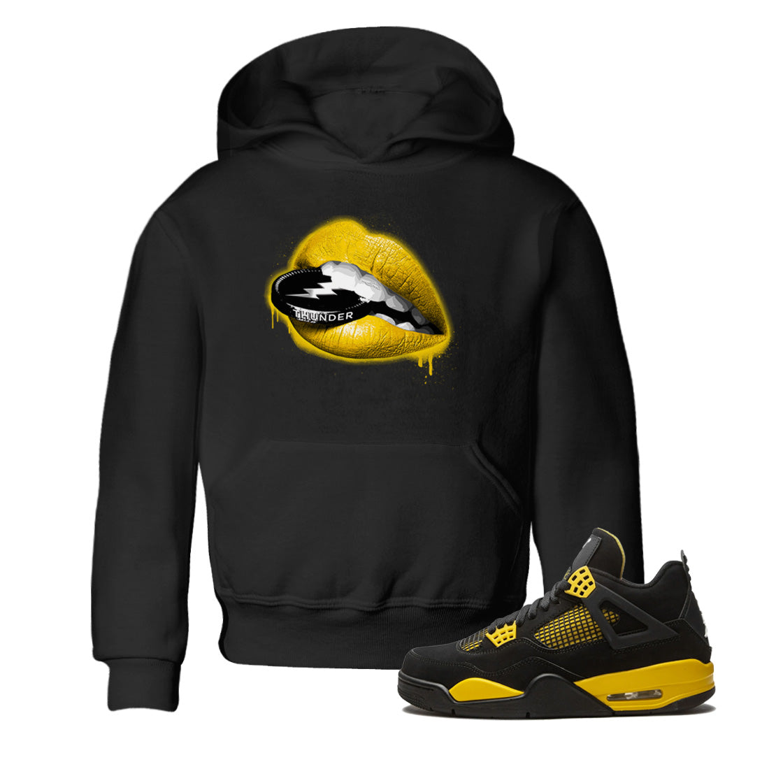 Air Jordan 4 Thunder Sneaker Match Tees Lips Coin Streetwear Sneaker Shirt Air Jordan 4 Retro Thunder Sneaker Release Tees Kids Shirts Black 1