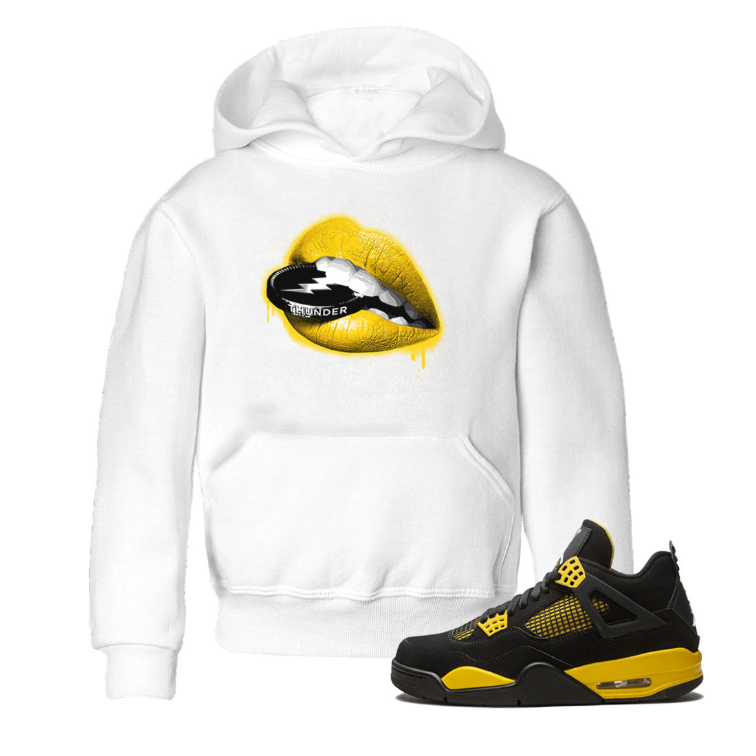Air Jordan 4 Thunder Sneaker Match Tees Lips Coin Streetwear Sneaker Shirt Air Jordan 4 Retro Thunder Sneaker Release Tees Kids Shirts White 1