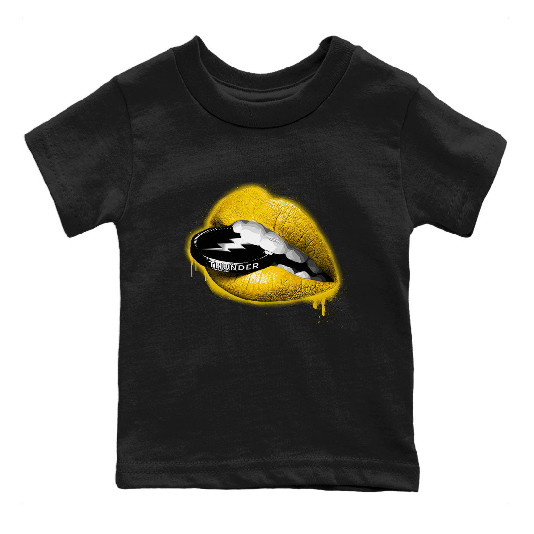 Air Jordan 4 Thunder Sneaker Match Tees Lips Coin Streetwear Sneaker Shirt Air Jordan 4 Retro Thunder Sneaker Release Tees Kids Shirts Black 2