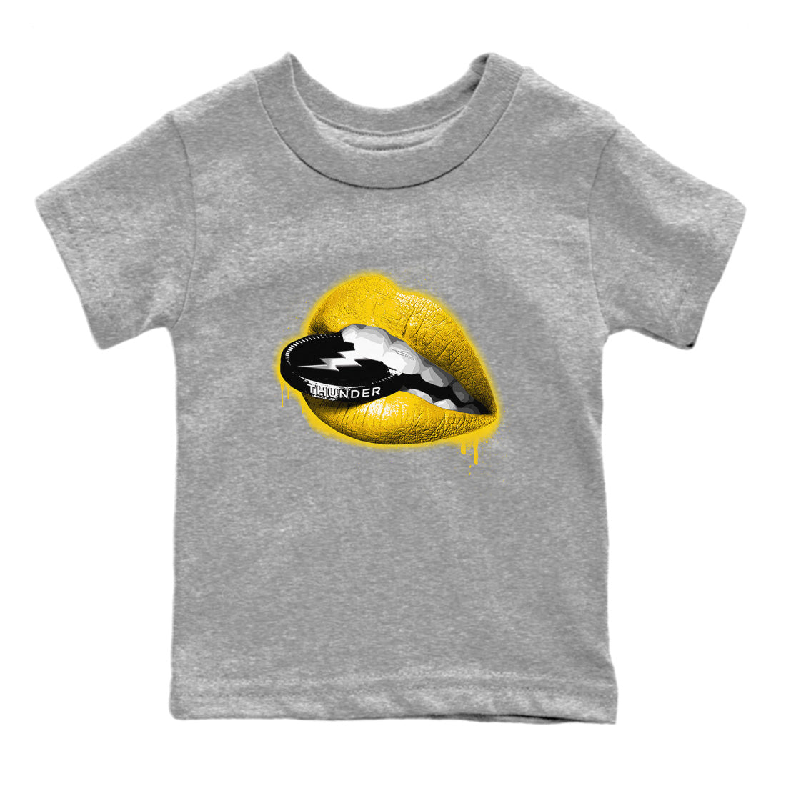 Air Jordan 4 Thunder Sneaker Match Tees Lips Coin Streetwear Sneaker Shirt Air Jordan 4 Retro Thunder Sneaker Release Tees Kids Shirts Heather Grey 2