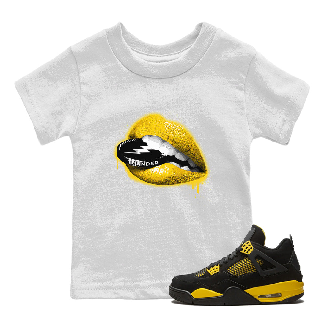 Air Jordan 4 Thunder Sneaker Match Tees Lips Coin Streetwear Sneaker Shirt Air Jordan 4 Retro Thunder Sneaker Release Tees Kids Shirts White 1