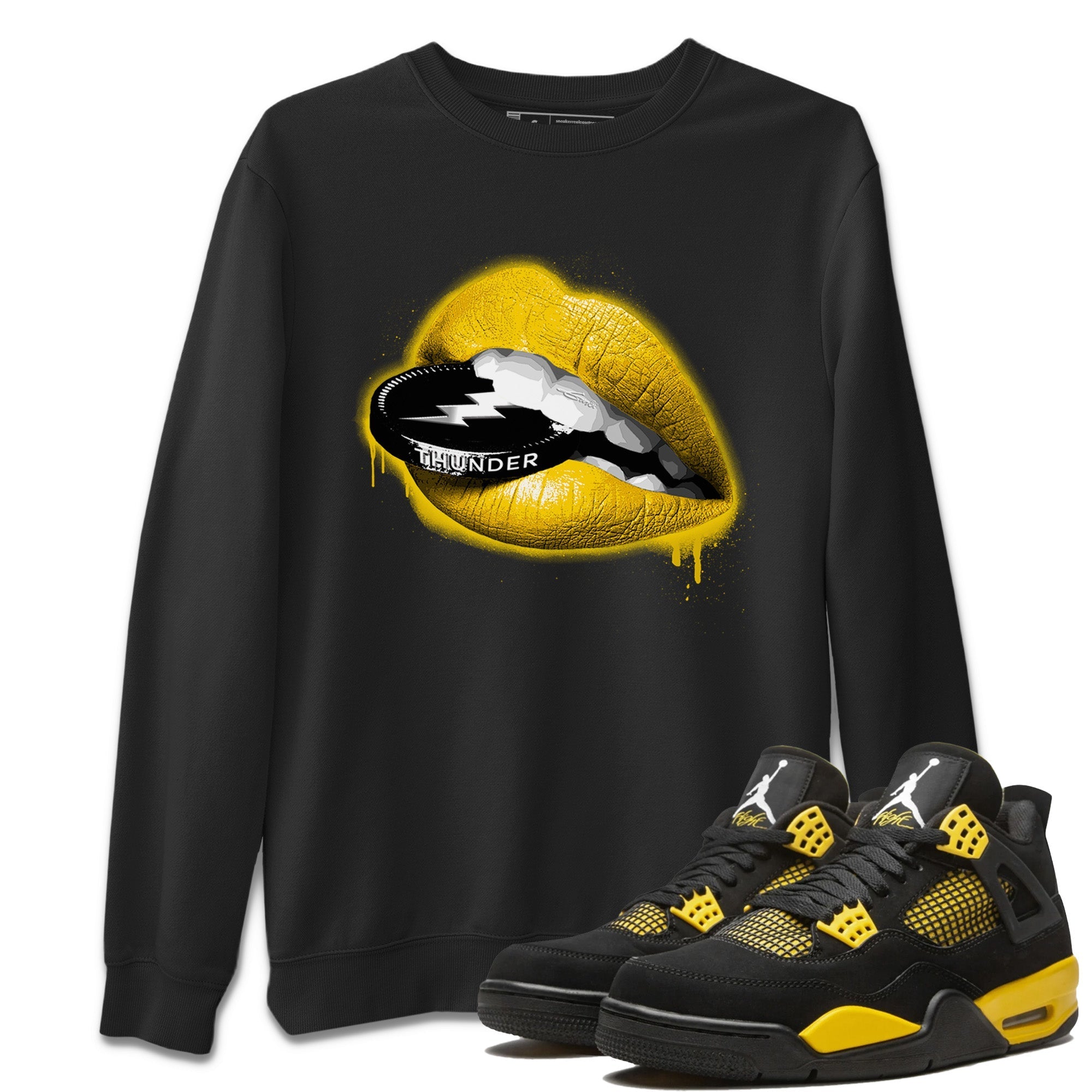 Air Jordan 4 Thunder Sneaker Match Tees Lips Coin Streetwear Sneaker Shirt Air Jordan 4 Retro Thunder Sneaker Release Tees Unisex Shirts Black 1