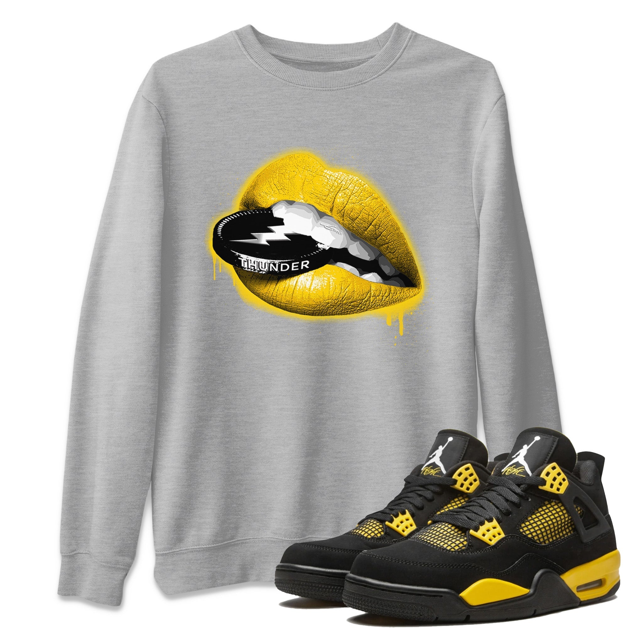Air Jordan 4 Thunder Sneaker Match Tees Lips Coin Streetwear Sneaker Shirt Air Jordan 4 Retro Thunder Sneaker Release Tees Unisex Shirts Heather Grey 1