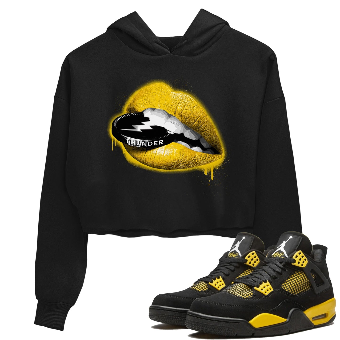 Air Jordan 4 Thunder Sneaker Match Tees Lips Coin Streetwear Sneaker Shirt Air Jordan 4 Retro Thunder Sneaker Release Tees Women's Shirts Black 1