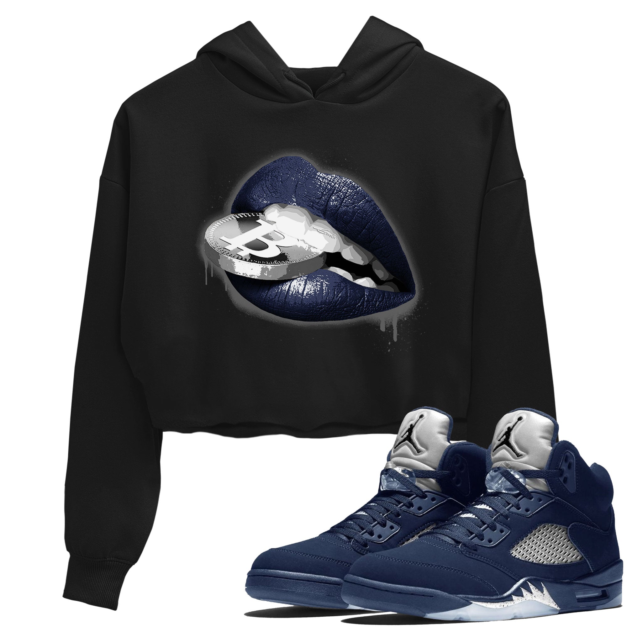 Georgetown 5s shirt to match jordans Lips Coin Streetwear Sneaker Shirt Air Jordan 5 Retro Georgetown Drip Gear Zone Sneaker Matching Clothing Black 1 Crop T-Shirt