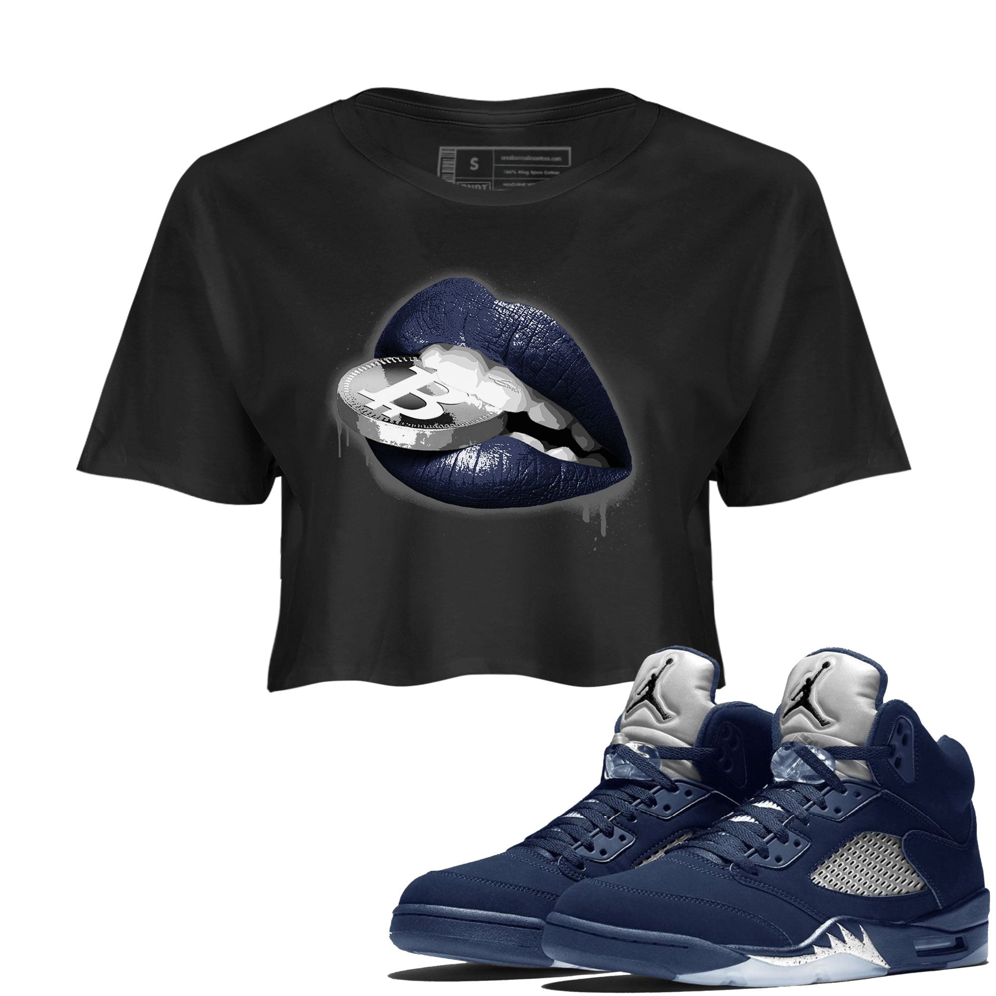 Georgetown 5s shirt to match jordans Lips Coin Streetwear Sneaker Shirt Air Jordan 5 Retro Georgetown Drip Gear Zone Sneaker Matching Clothing Black 1 Crop T-Shirt