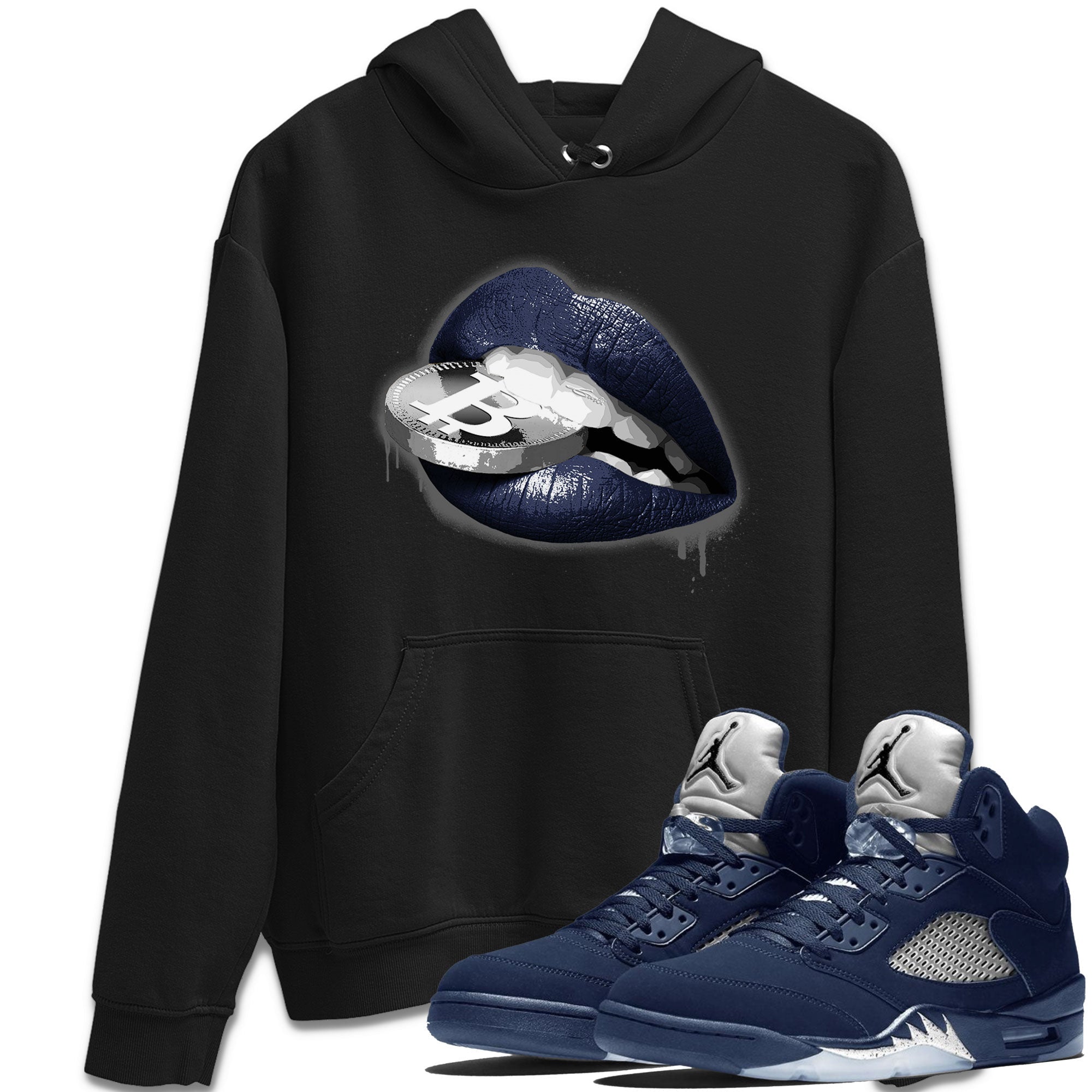 Georgetown 5s shirt to match jordans Lips Coin Streetwear Sneaker Shirt Air Jordan 5 Retro Georgetown Drip Gear Zone Sneaker Matching Clothing Unisex Black 1 T-Shirt