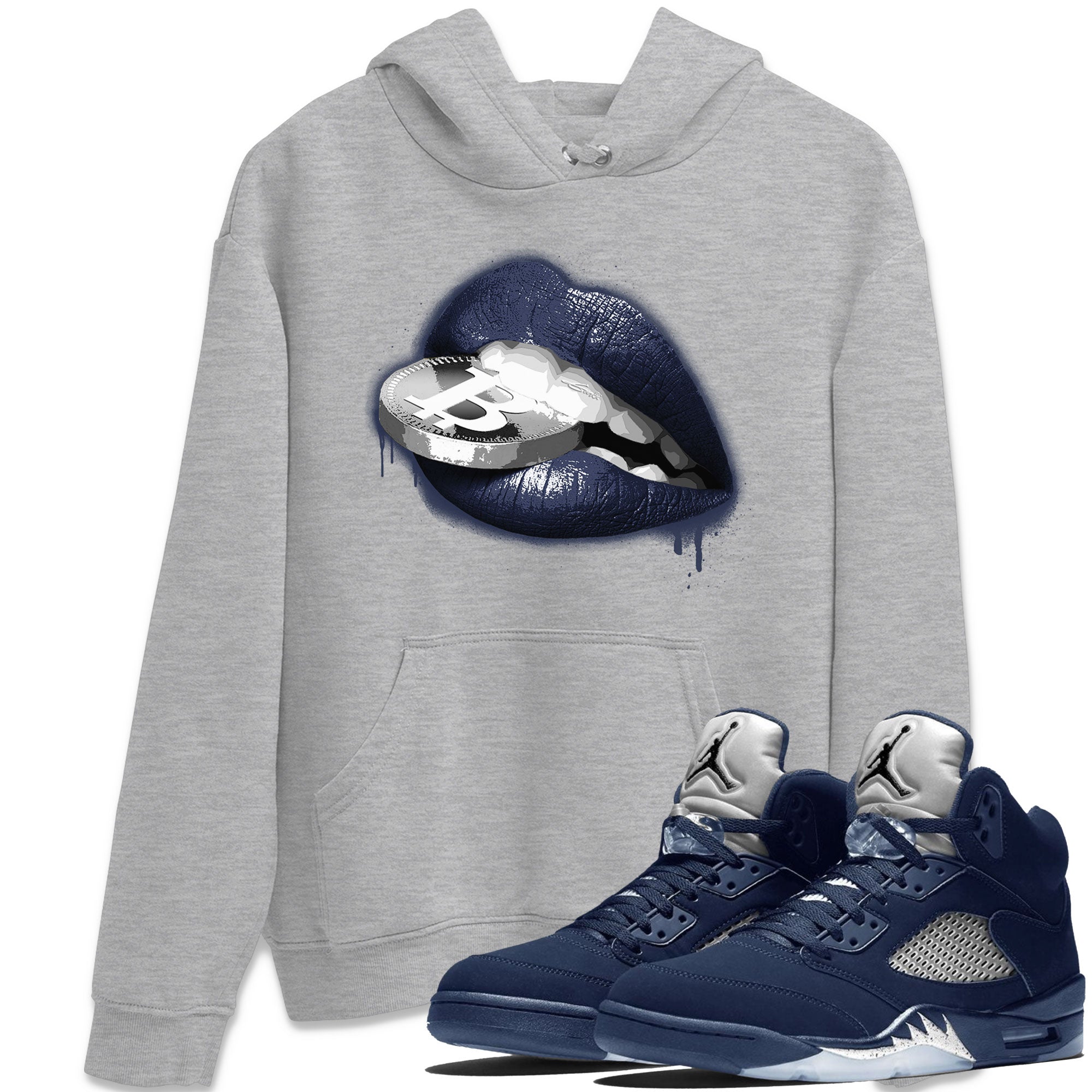 Georgetown 5s shirt to match jordans Lips Coin Streetwear Sneaker Shirt Air Jordan 5 Retro Georgetown Drip Gear Zone Sneaker Matching Clothing Unisex Heather Grey 1 T-Shirt