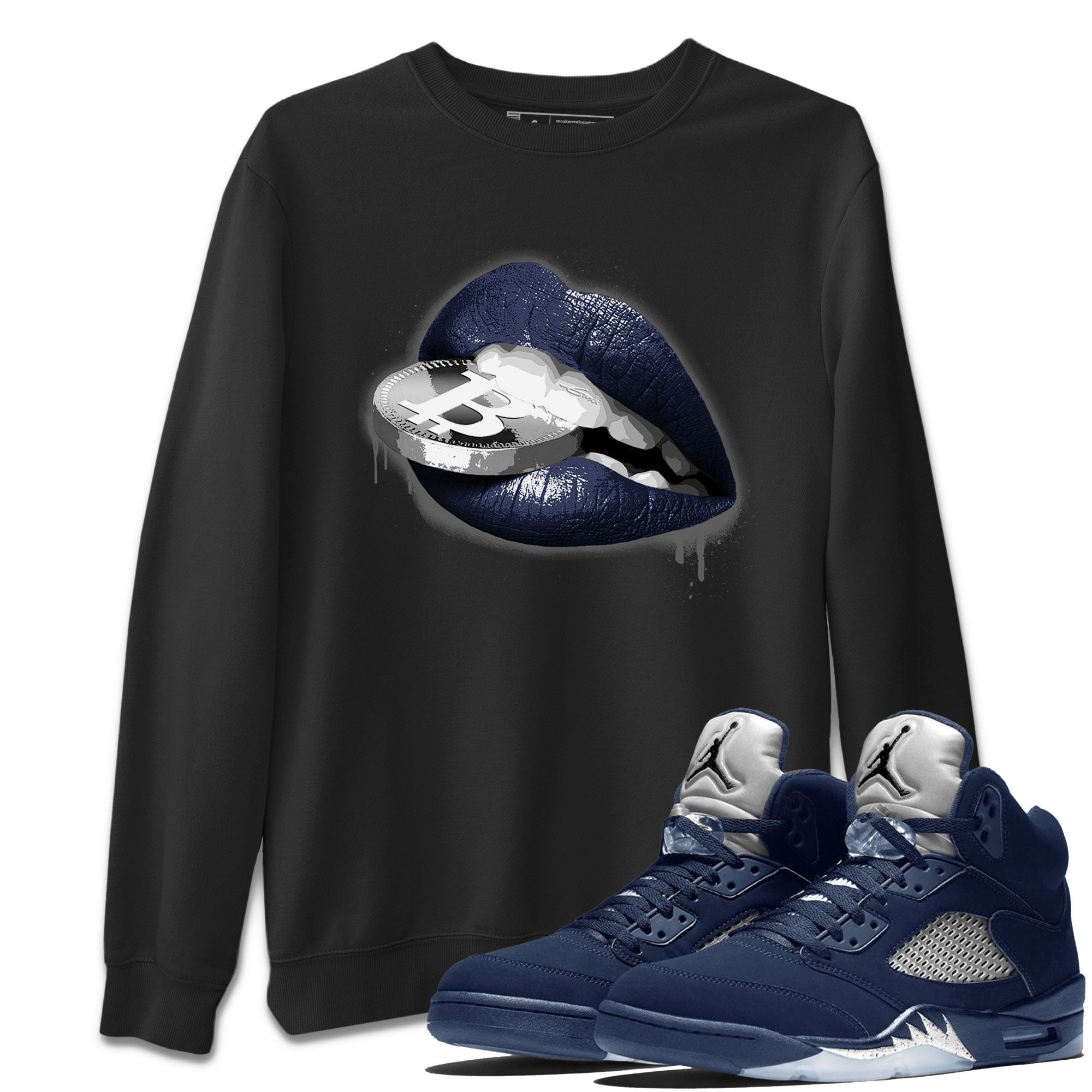 Georgetown 5s shirt to match jordans Lips Coin Streetwear Sneaker Shirt Air Jordan 5 Retro Georgetown Drip Gear Zone Sneaker Matching Clothing Unisex Black 2 T-Shirt