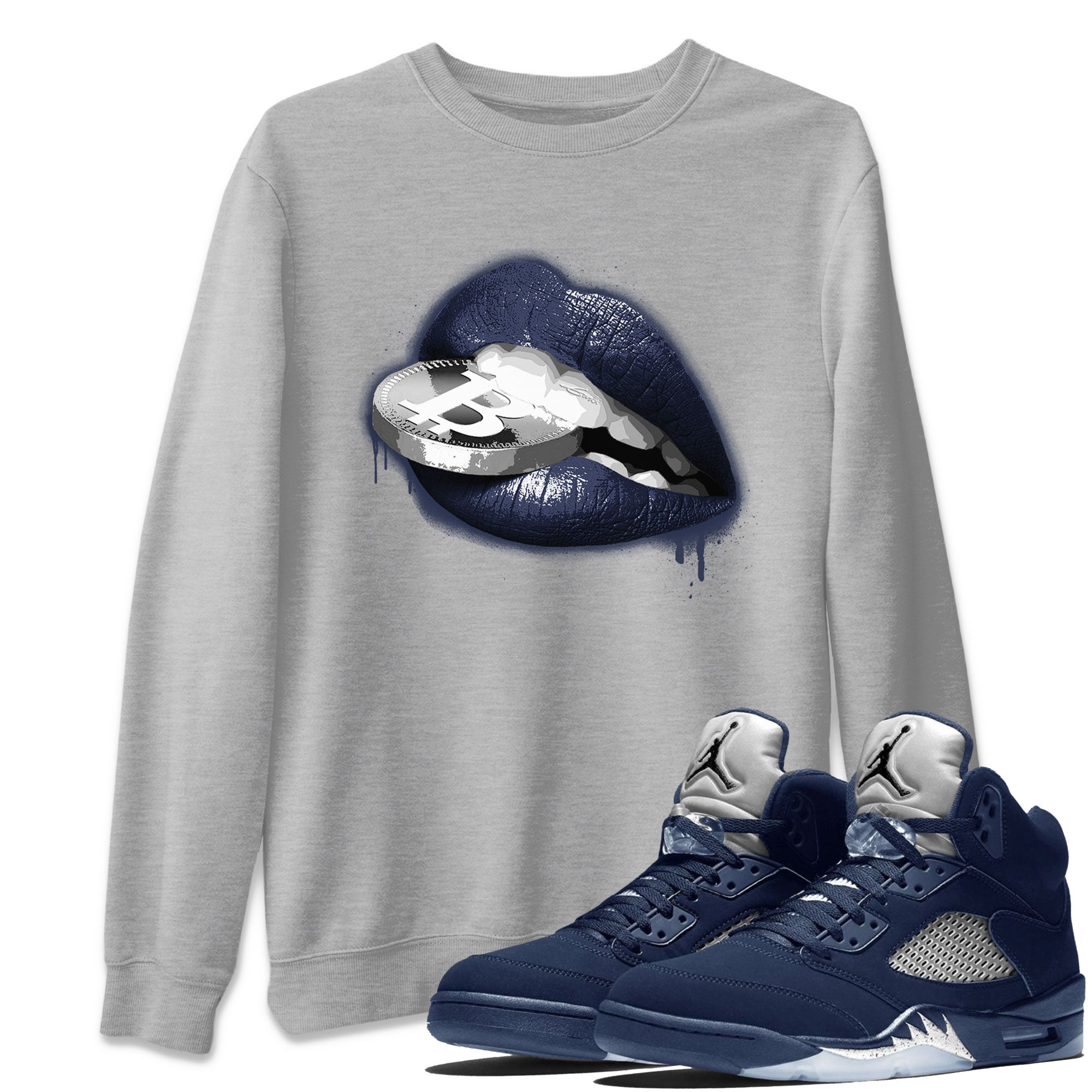 Georgetown 5s shirt to match jordans Lips Coin Streetwear Sneaker Shirt Air Jordan 5 Retro Georgetown Drip Gear Zone Sneaker Matching Clothing Unisex Heather Grey 1 T-Shirt
