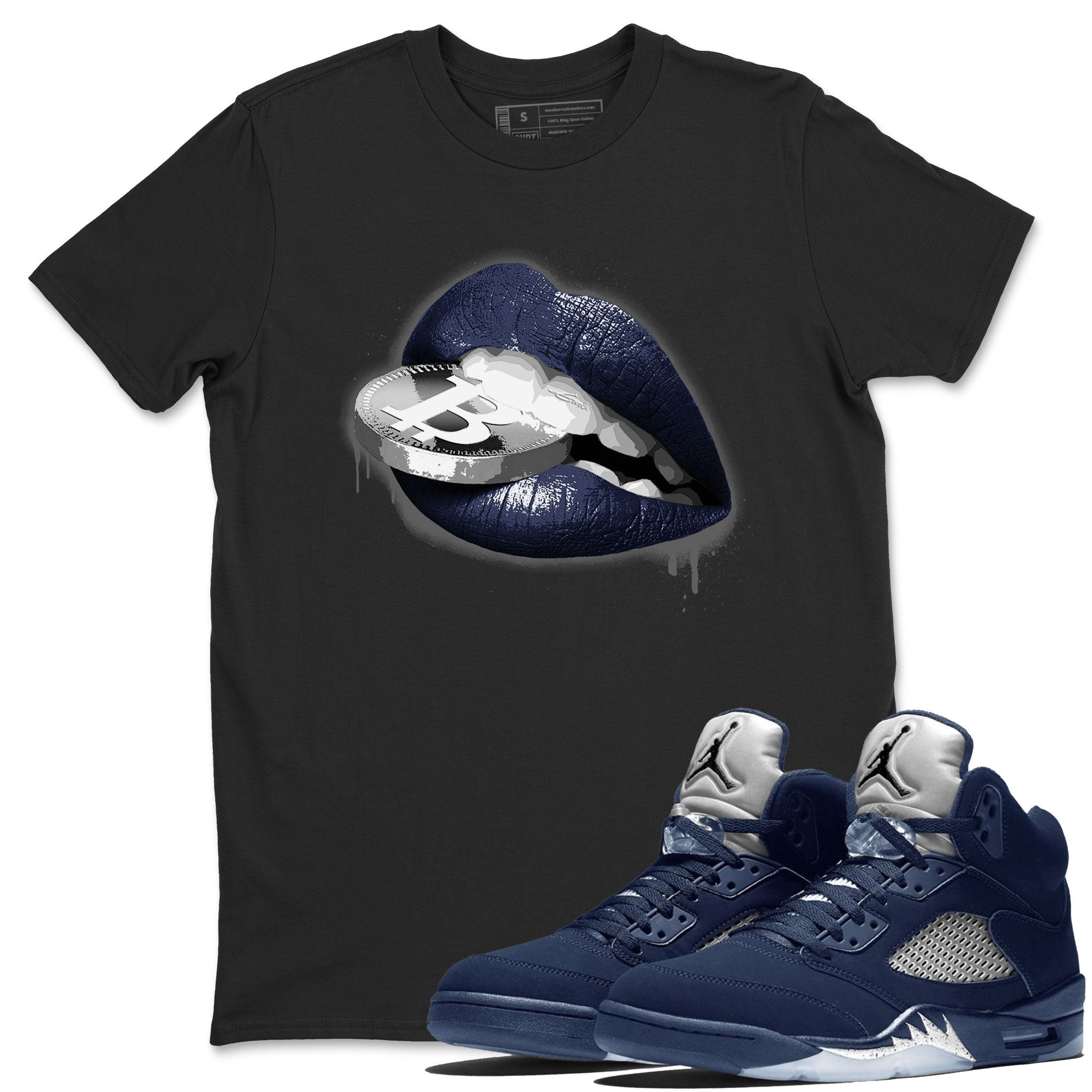 Georgetown 5s shirt to match jordans Lips Coin Streetwear Sneaker Shirt Air Jordan 5 Retro Georgetown Drip Gear Zone Sneaker Matching Clothing Unisex Black 1 T-Shirt