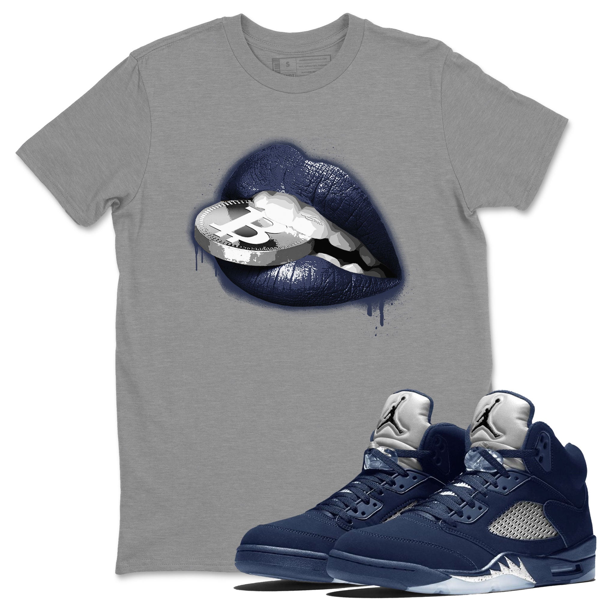 Georgetown 5s shirt to match jordans Lips Coin Streetwear Sneaker Shirt Air Jordan 5 Retro Georgetown Drip Gear Zone Sneaker Matching Clothing Unisex Heather Grey 1 T-Shirt