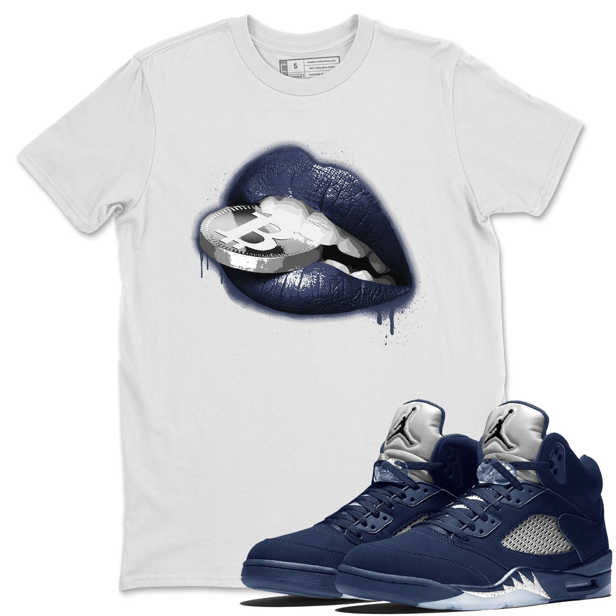 Georgetown 5s shirt to match jordans Lips Coin Streetwear Sneaker Shirt Air Jordan 5 Retro Georgetown Drip Gear Zone Sneaker Matching Clothing Unisex White 1 T-Shirt