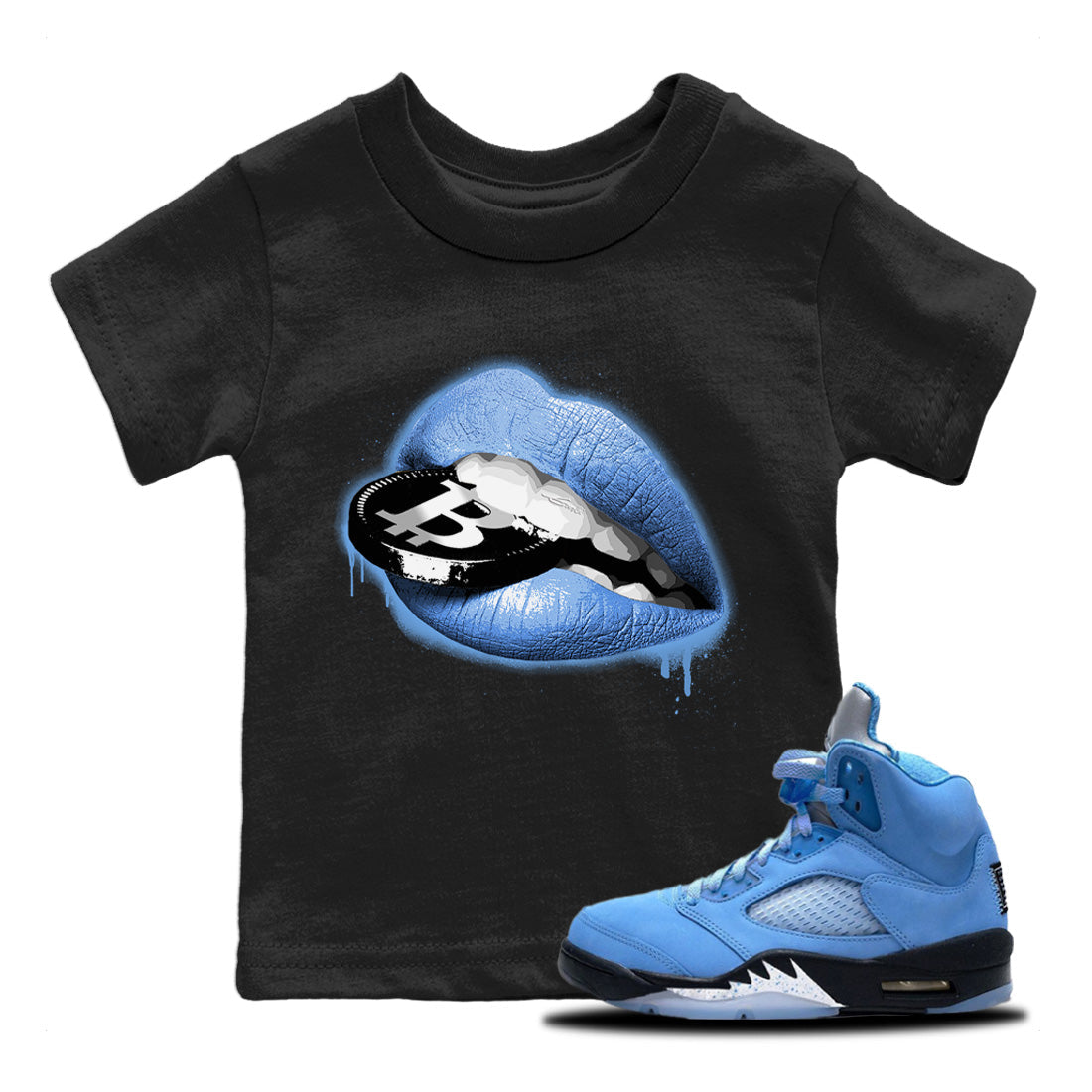 Jordan 5 UNC Sneaker Matching T-Shirt Lips Coin Sneaker Tees Jordan 5 UNC Sneaker Release Tees Kids Shirts