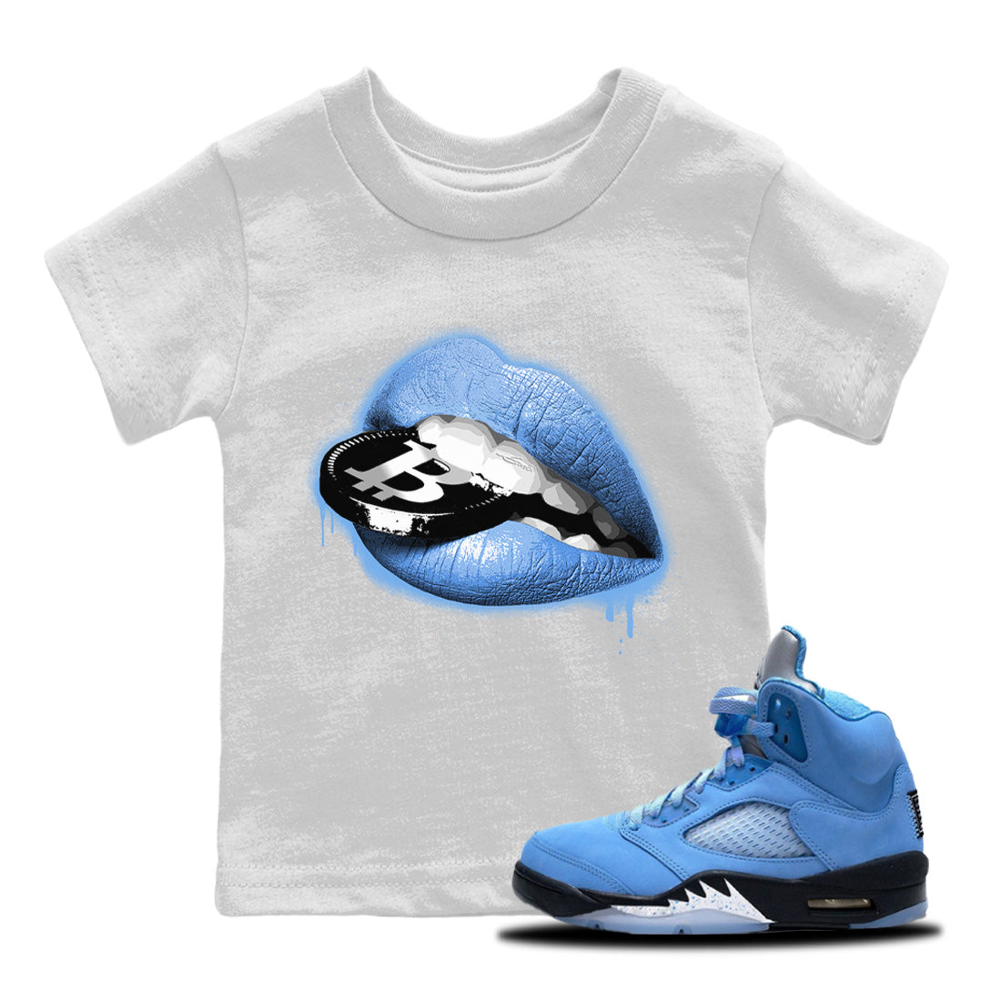 Jordan 5 UNC Sneaker Matching T-Shirt Lips Coin Sneaker Tees Jordan 5 UNC Sneaker Release Tees Kids Shirts