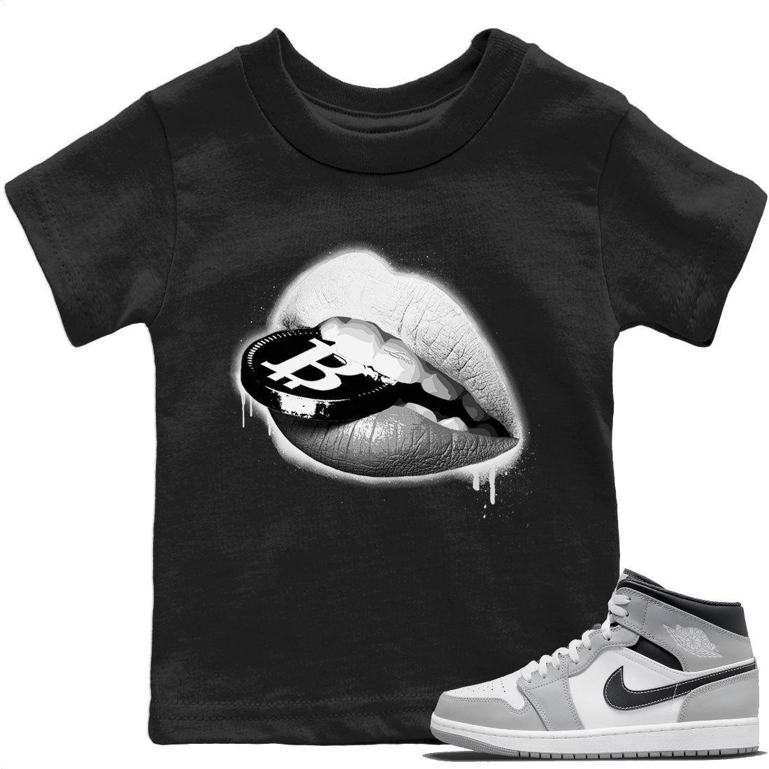 Jordan 1 Light Smoke Grey Sneaker Matching T-Shirt Lips Coin Sneaker Tees Jordan 1 Light Smoke Grey Sneaker Release Tees Kids Shirts