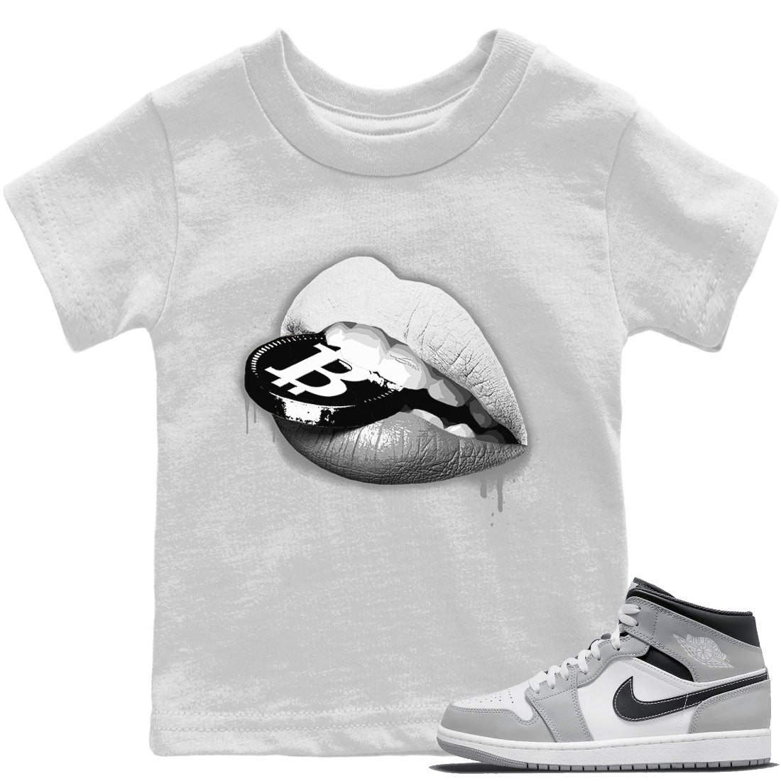 Jordan 1 Light Smoke Grey Sneaker Matching T-Shirt Lips Coin Sneaker Tees Jordan 1 Light Smoke Grey Sneaker Release Tees Kids Shirts
