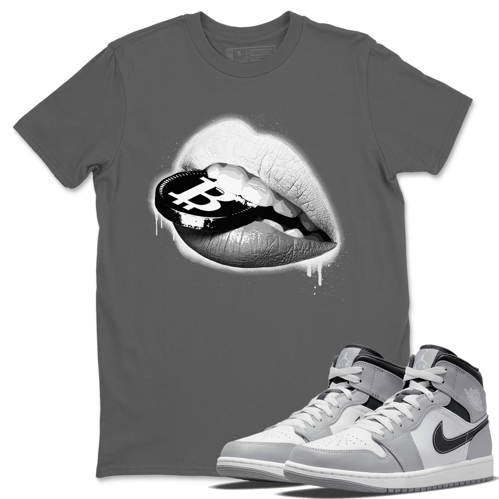 Jordan 1 Light Smoke Grey Sneaker Matching T-Shirt Lips Coin Sneaker Tees Jordan 1 Light Smoke Grey Sneaker Release Tees Crew Neck Tees