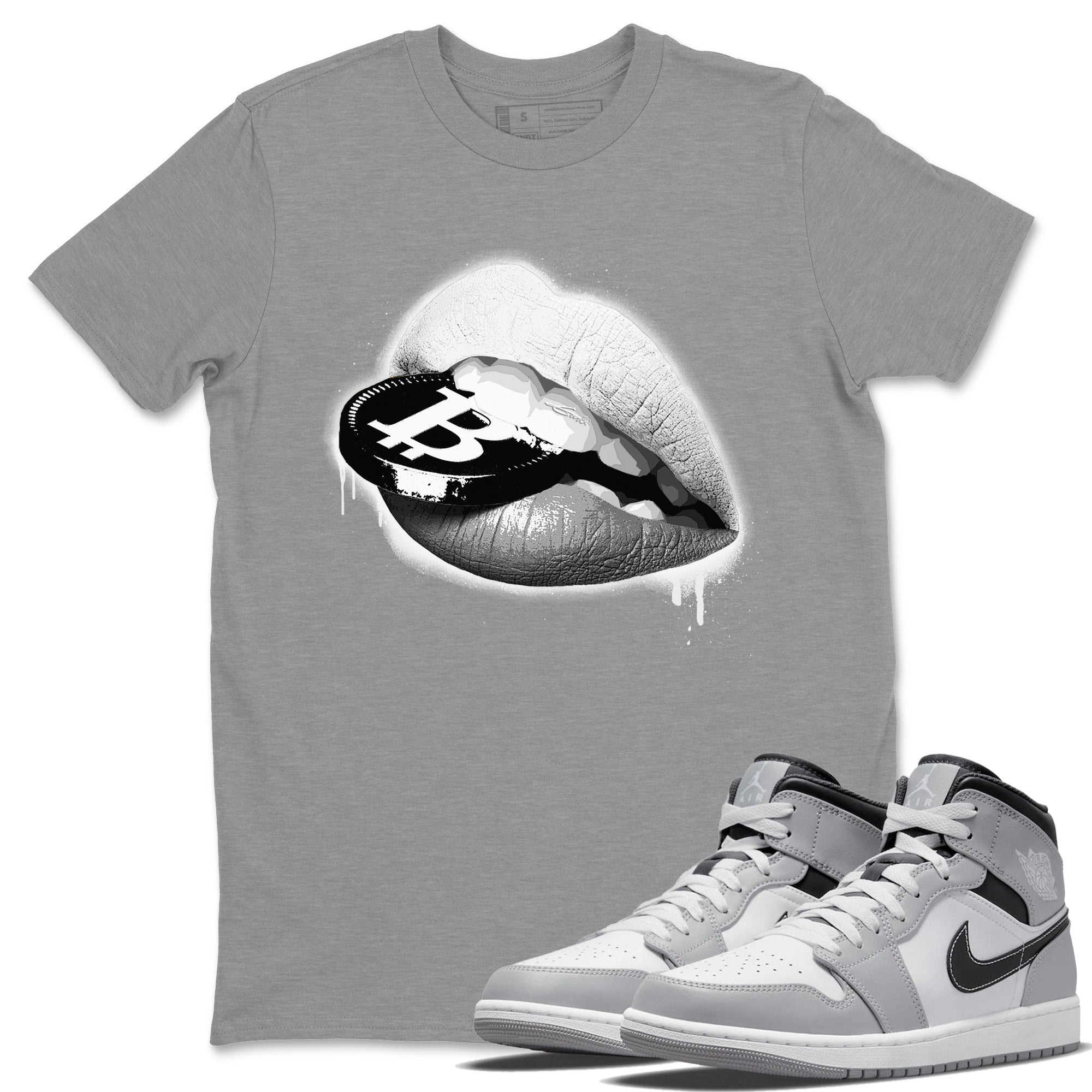 Jordan 1 Light Smoke Grey Sneaker Matching T-Shirt Lips Coin Sneaker Tees Jordan 1 Light Smoke Grey Sneaker Release Tees Crew Neck Tees