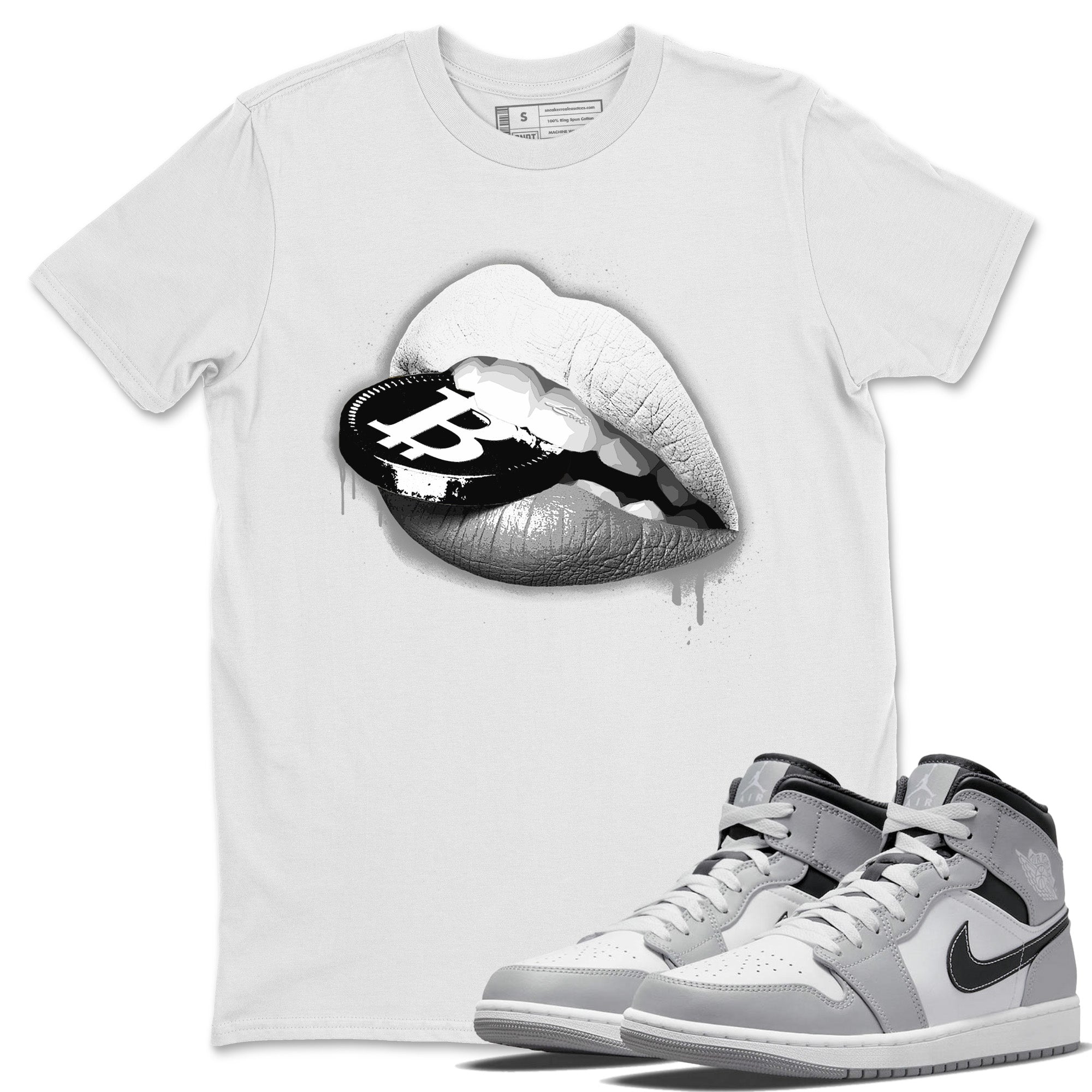 Jordan 1 Light Smoke Grey Sneaker Matching T-Shirt Lips Coin Sneaker Tees Jordan 1 Light Smoke Grey Sneaker Release Tees Crew Neck Tees