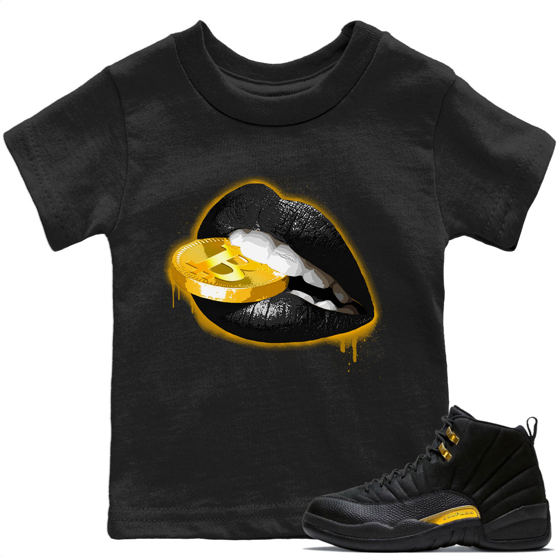 Jordan 12 Black Taxi Sneaker Matching T-Shirt Lips Coin Sneaker Tees Jordan 12 Black Taxi Sneaker Release Tees Kids Shirts