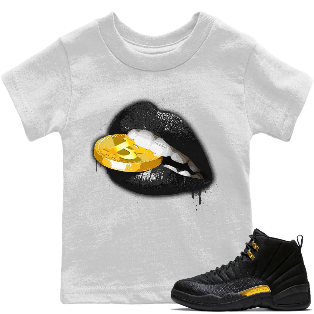 Jordan 12 Black Taxi Sneaker Matching T-Shirt Lips Coin Sneaker Tees Jordan 12 Black Taxi Sneaker Release Tees Kids Shirts
