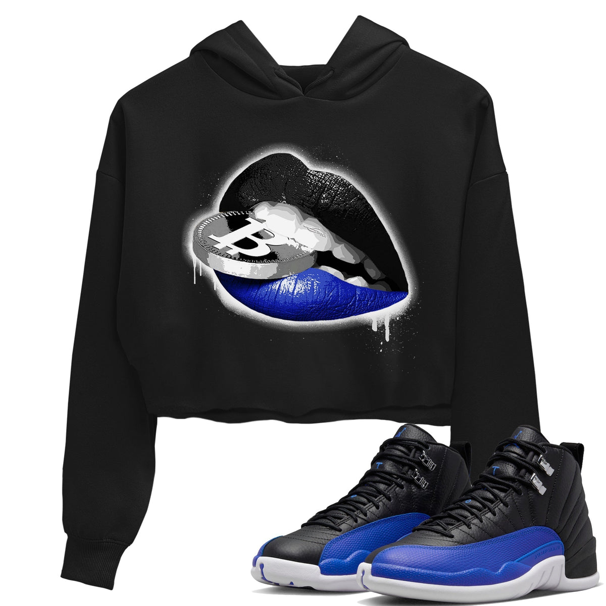 Jordan 12 Hyper Royal Sneaker Matching T-Shirt Lips Coin Sneaker Tees Jordan 12 Hyper Royal Sneaker Release Tees Women's Shirts