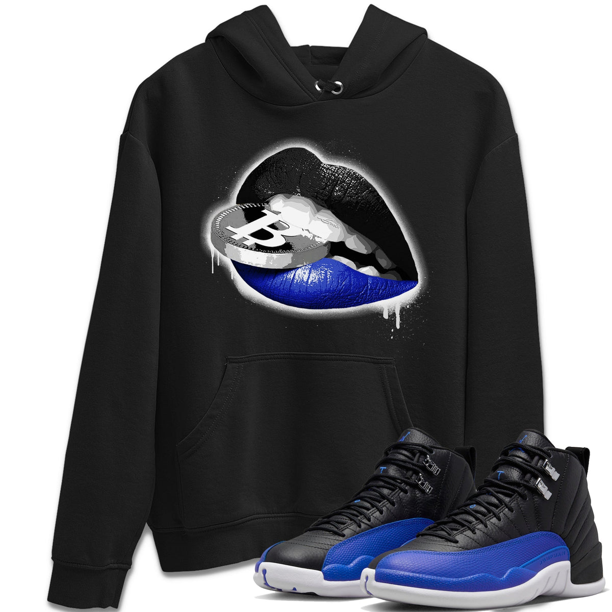 Jordan 12 Hyper Royal Sneaker Matching T-Shirt Lips Coin Sneaker Tees Jordan 12 Hyper Royal Sneaker Release Tees Crew Neck Tees