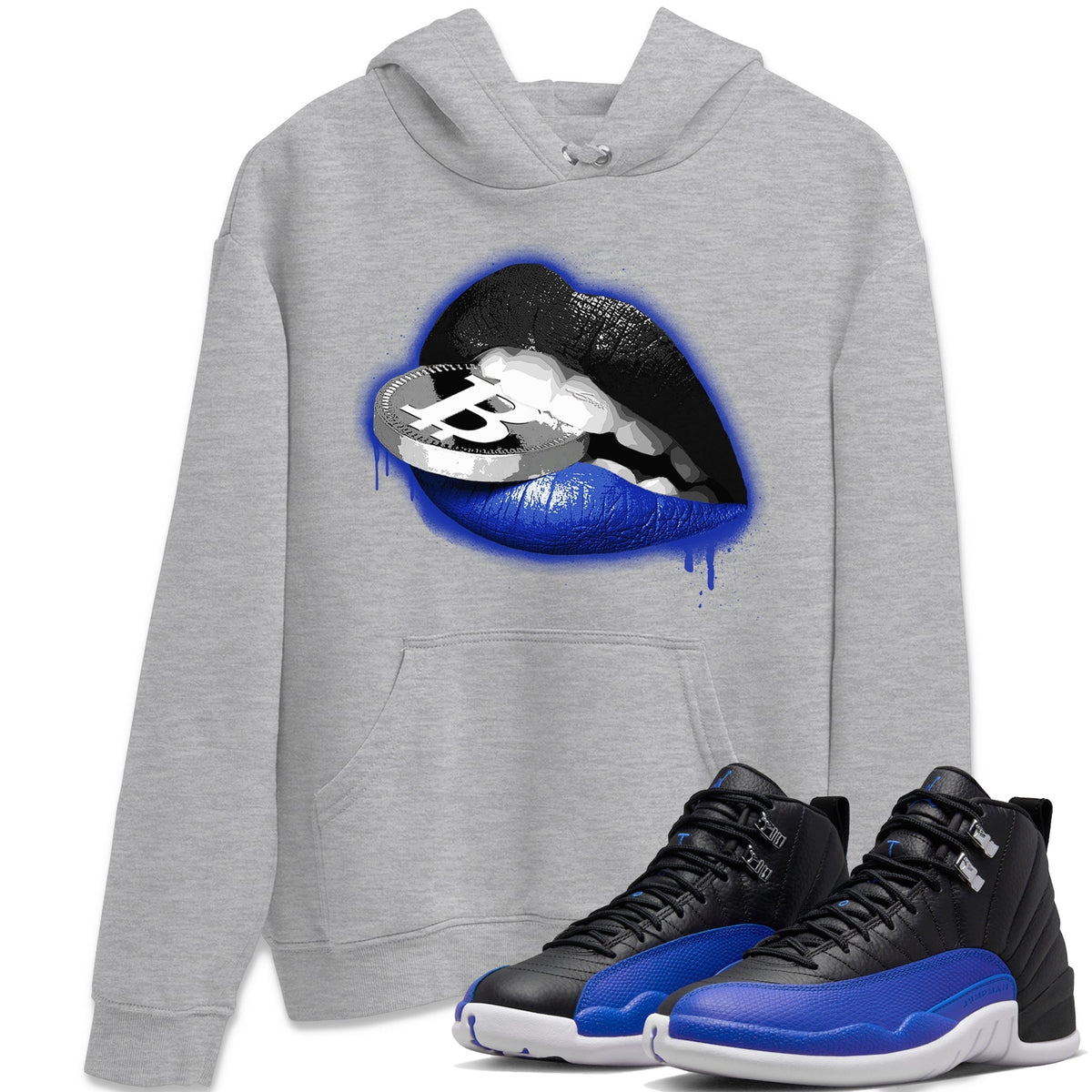 Jordan 12 Hyper Royal Sneaker Matching T-Shirt Lips Coin Sneaker Tees Jordan 12 Hyper Royal Sneaker Release Tees Crew Neck Tees