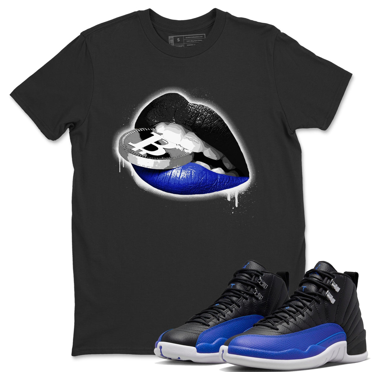 Jordan 12 Hyper Royal Sneaker Matching T-Shirt Lips Coin Sneaker Tees Jordan 12 Hyper Royal Sneaker Release Tees Crew Neck Tees