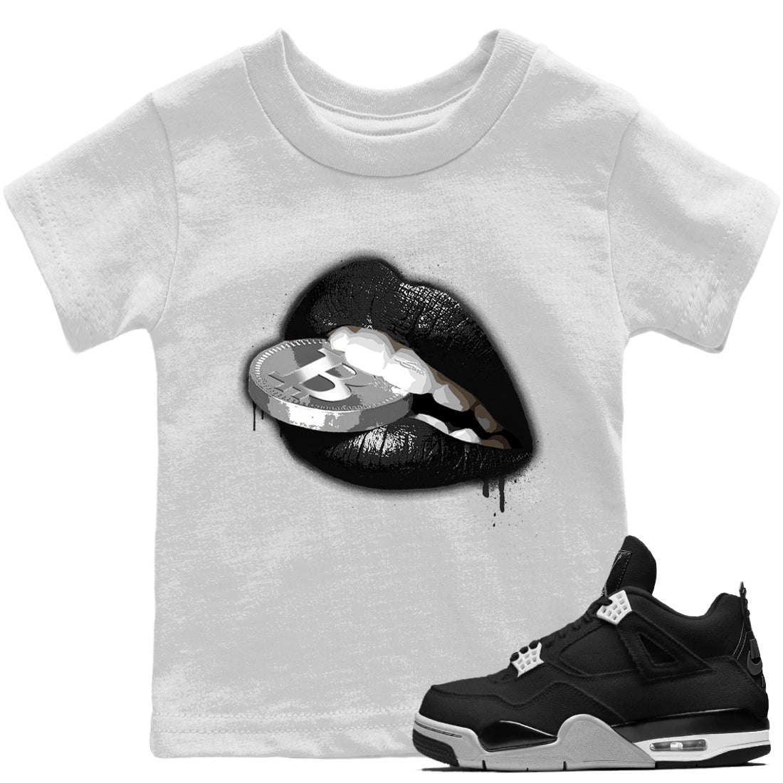 Jordan 4 Black Canvas Sneaker Matching T-Shirt Lips Coin Sneaker Tees Jordan 4 Black Canvas Sneaker Release Tees Kids Shirts
