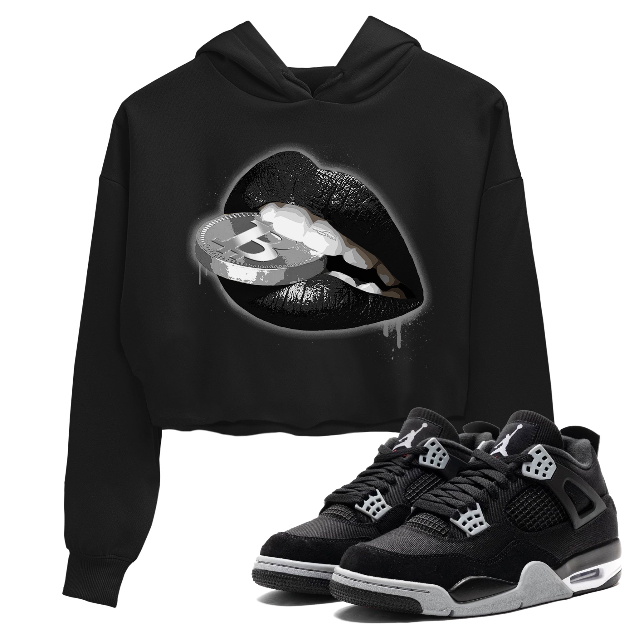 Jordan 4 Black Canvas Sneaker Matching T-Shirt Lips Coin Sneaker Tees Jordan 4 Black Canvas Sneaker Release Tees Women's Shirts
