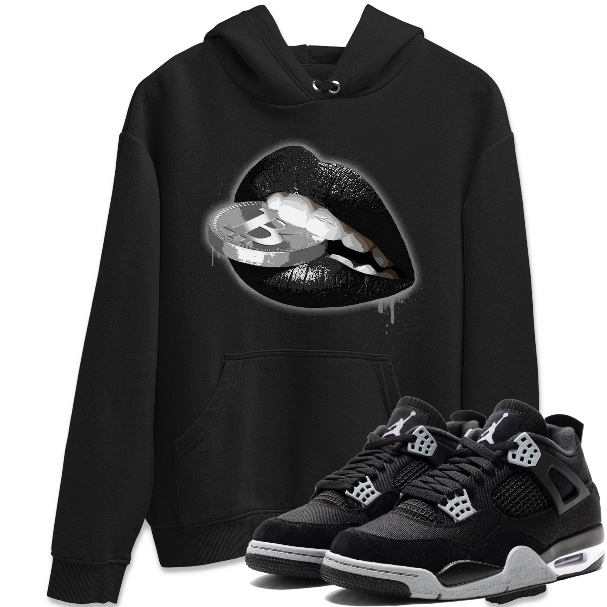 Jordan 4 Black Canvas Sneaker Matching T-Shirt Lips Coin Sneaker Tees Jordan 4 Black Canvas Sneaker Release Tees Crew Neck Tees