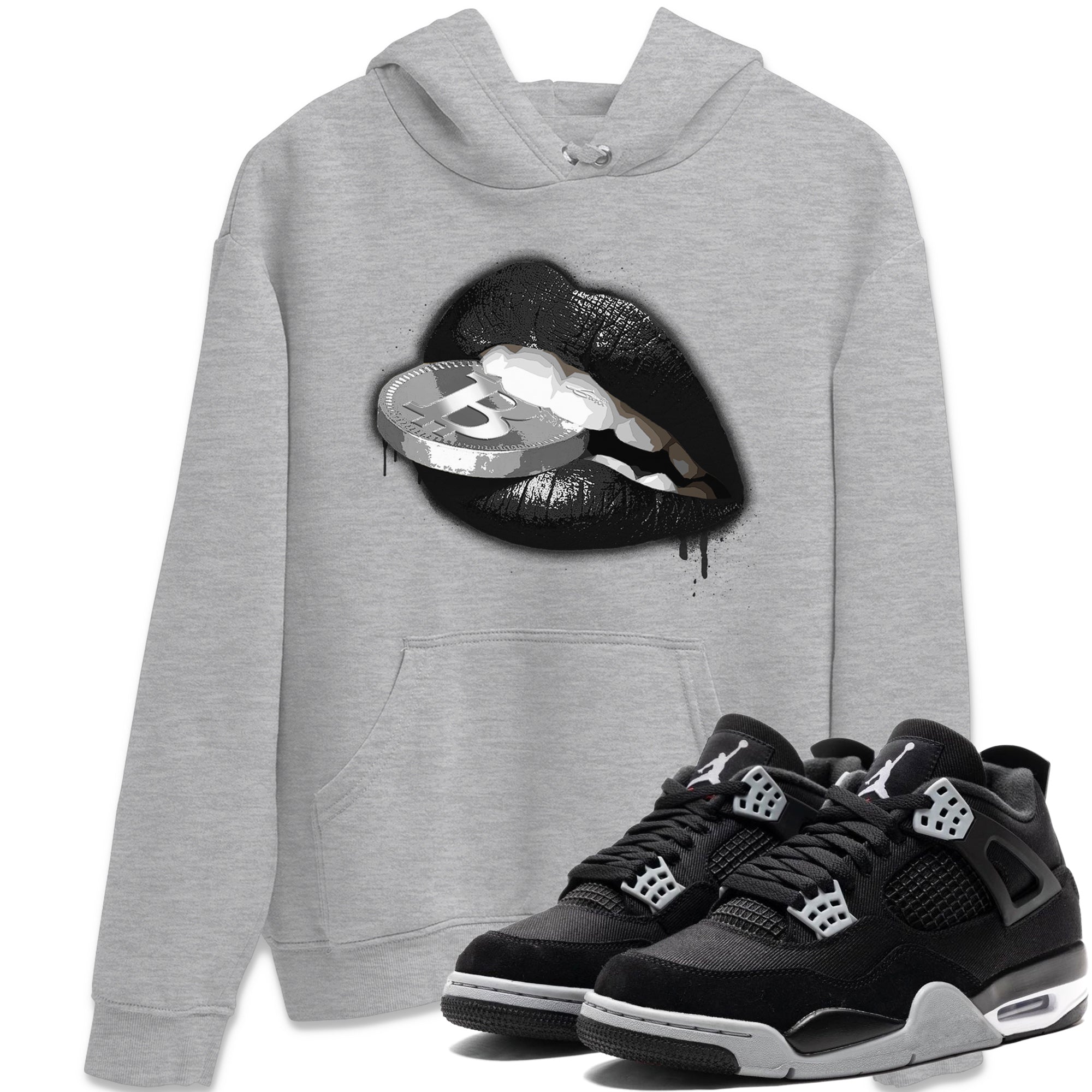 Jordan 4 Black Canvas Sneaker Matching T-Shirt Lips Coin Sneaker Tees Jordan 4 Black Canvas Sneaker Release Tees Crew Neck Tees