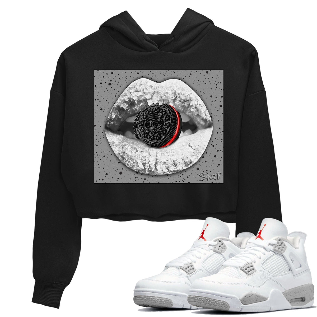 Jordan 4 Tech Grey Sneaker Matching T-Shirt Lips Cookie Sneaker Tees Jordan 4 Tech Grey Sneaker Release Tees Women's Shirts