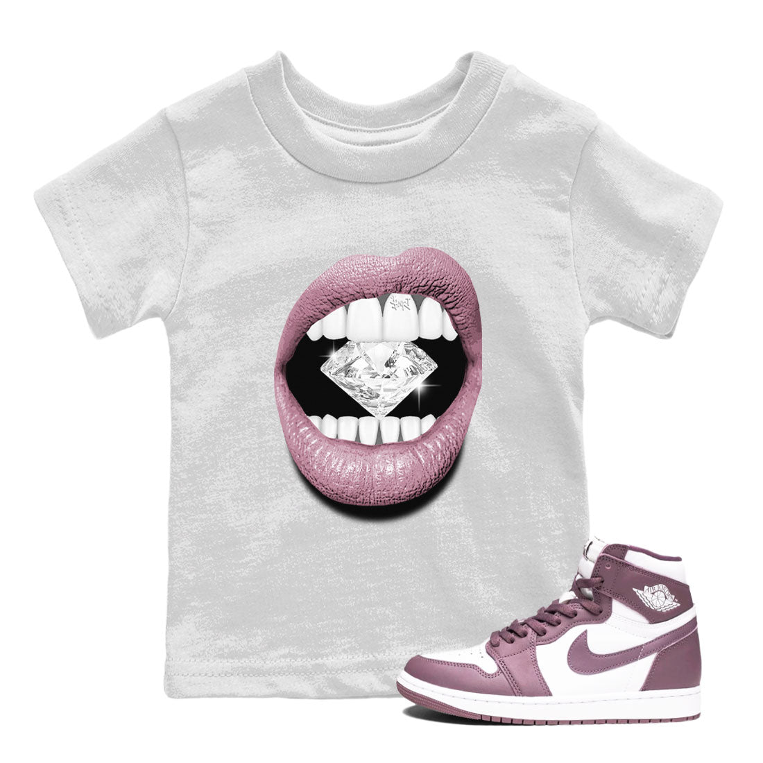 Air Jordan 1 Mauve shirt to match jordans Lips Diamond crew neck streetwear t-shirt AJ1 High OG Mauve Drip Gear Zone Crew Neck Sneaker Matching TeeBaby Toddler White 1 Sneaker Matching Tee