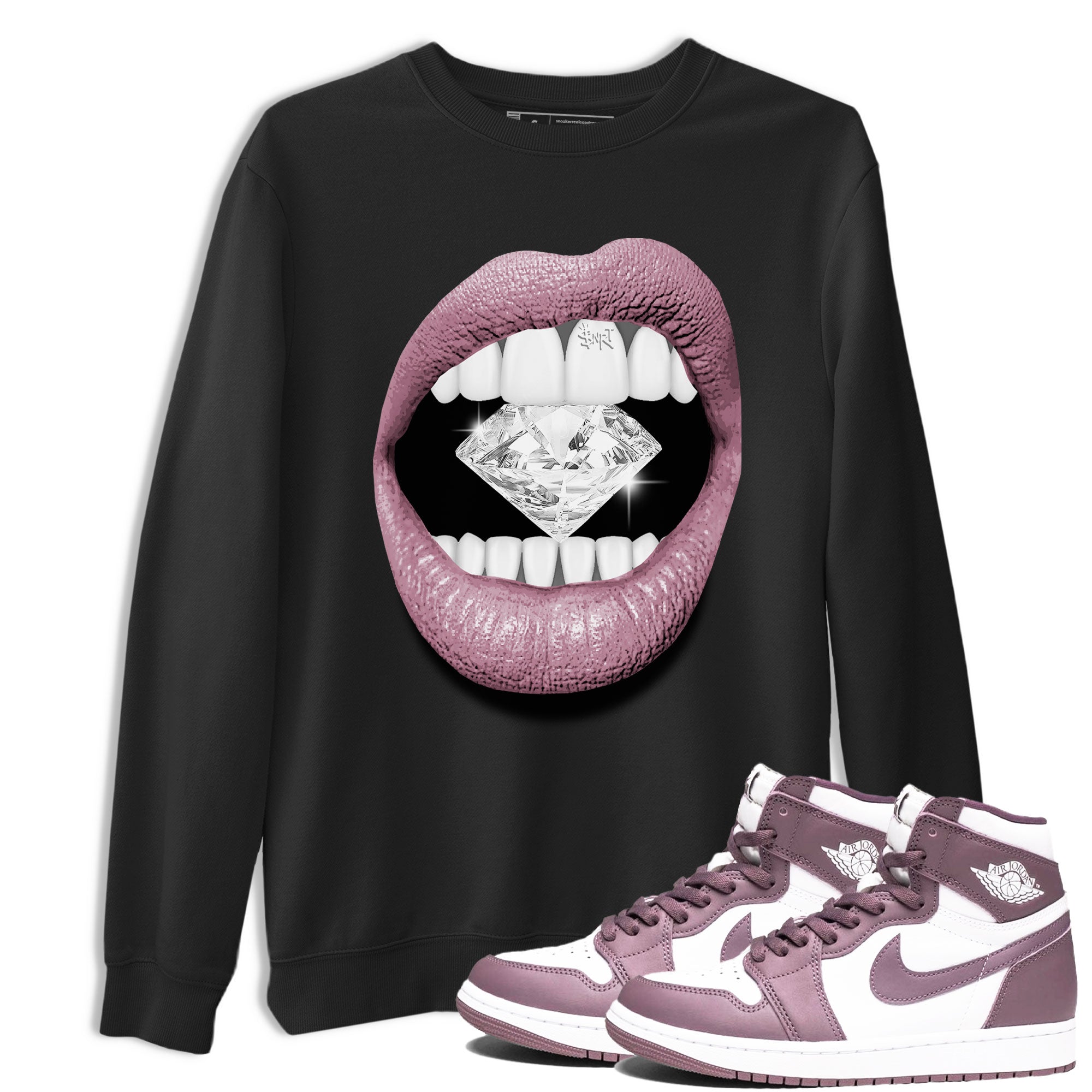 Air Jordan 1 Mauve shirt to match jordans Lips Diamond crew neck streetwear t-shirt AJ1 High OG Mauve Drip Gear Zone Crew Neck Sneaker Matching TeeUnisex Black 1 Sneaker Matching Tee