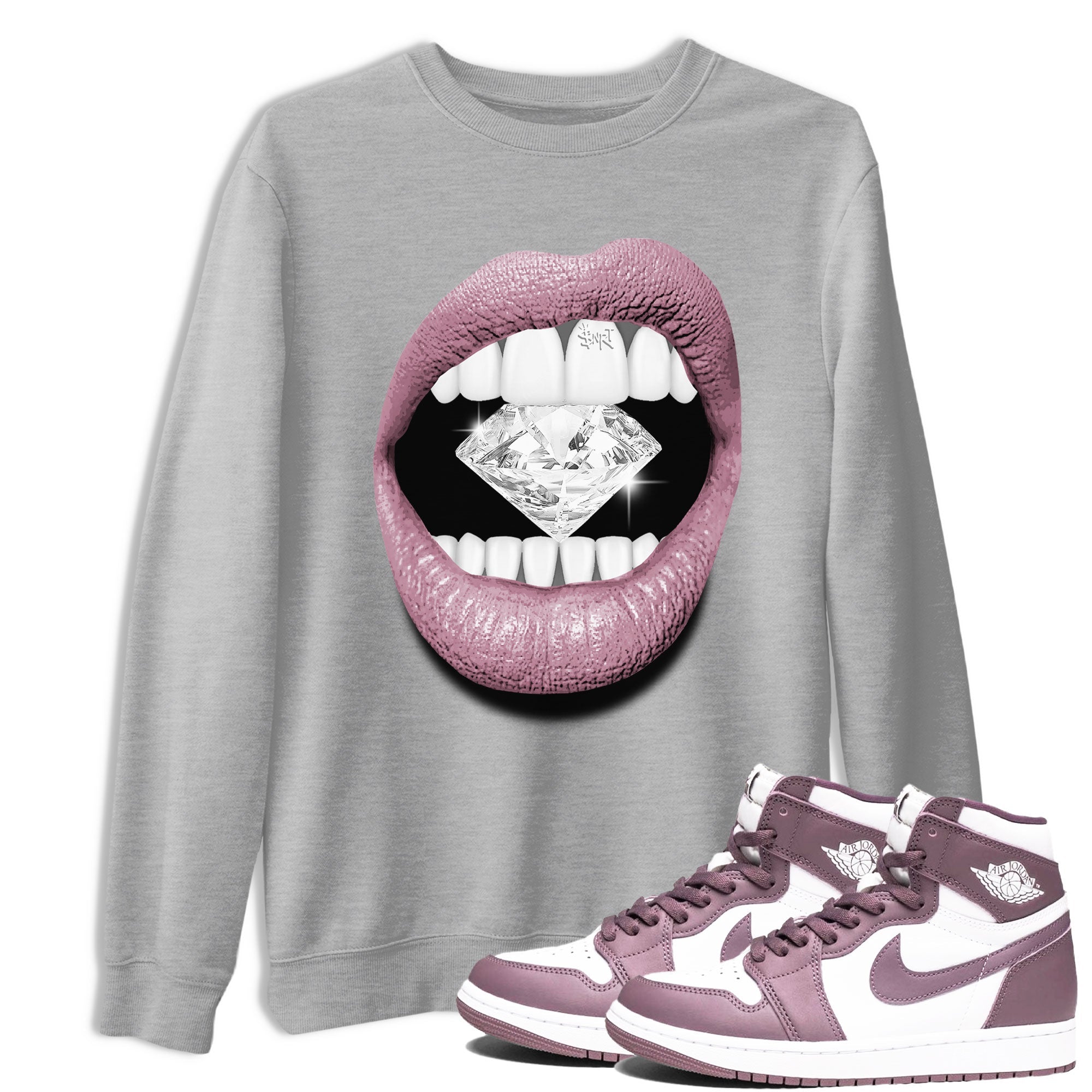 Air Jordan 1 Mauve shirt to match jordans Lips Diamond crew neck streetwear t-shirt AJ1 High OG Mauve Drip Gear Zone Crew Neck Sneaker Matching TeeUnisex Heather Grey 1 Sneaker Matching Tee