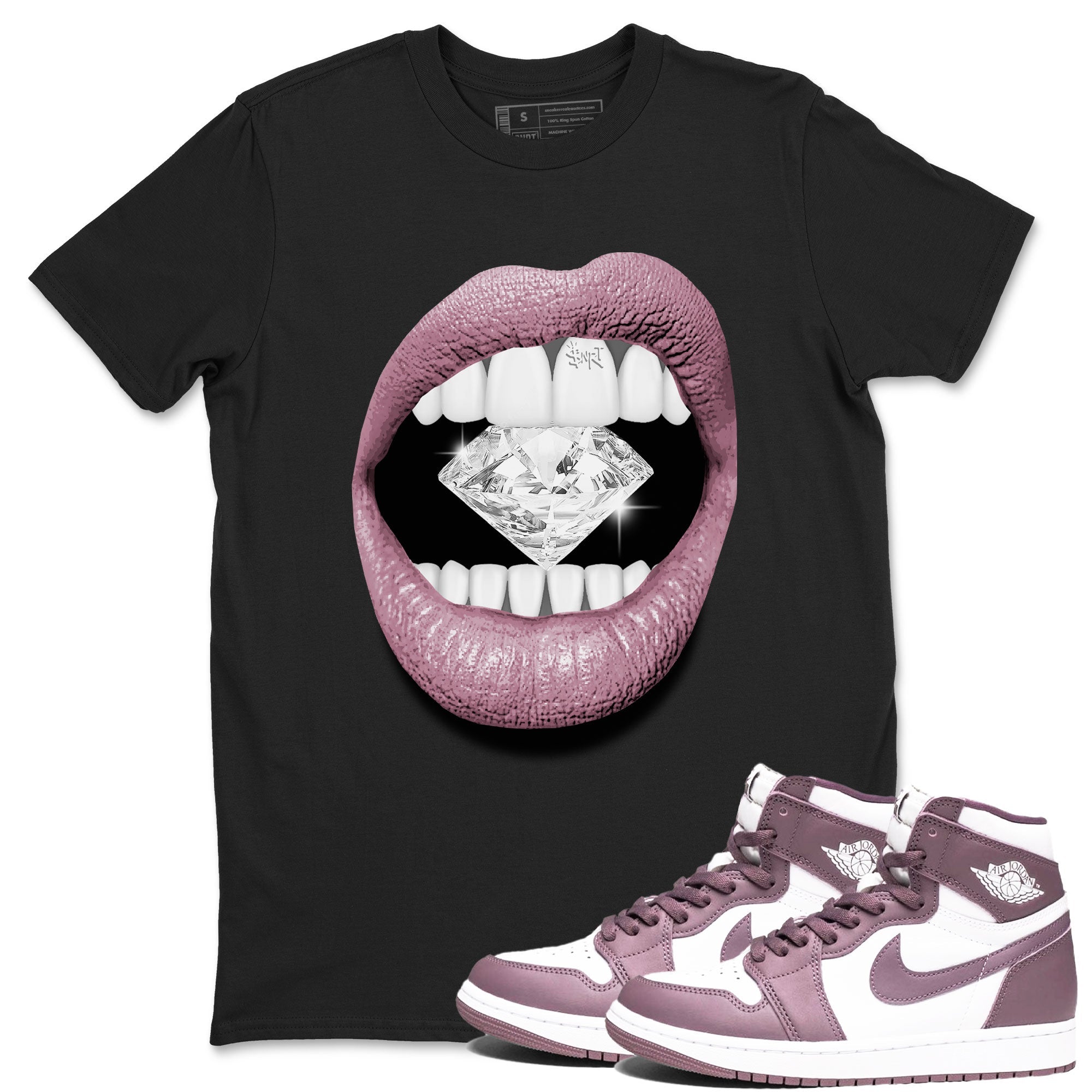 Air Jordan 1 Mauve shirt to match jordans Lips Diamond crew neck streetwear t-shirt AJ1 High OG Mauve Drip Gear Zone Crew Neck Sneaker Matching TeeUnisex Black 1 Sneaker Matching Tee