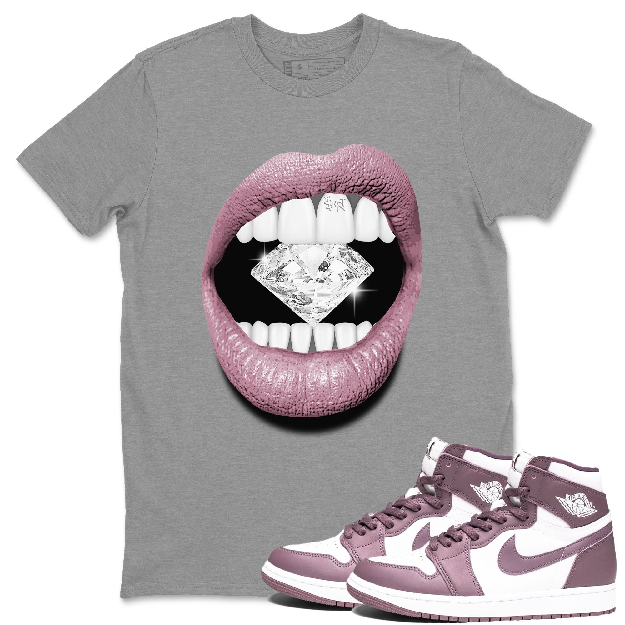 Air Jordan 1 Mauve shirt to match jordans Lips Diamond crew neck streetwear t-shirt AJ1 High OG Mauve Drip Gear Zone Crew Neck Sneaker Matching TeeUnisex Heather Grey 1 Sneaker Matching Tee